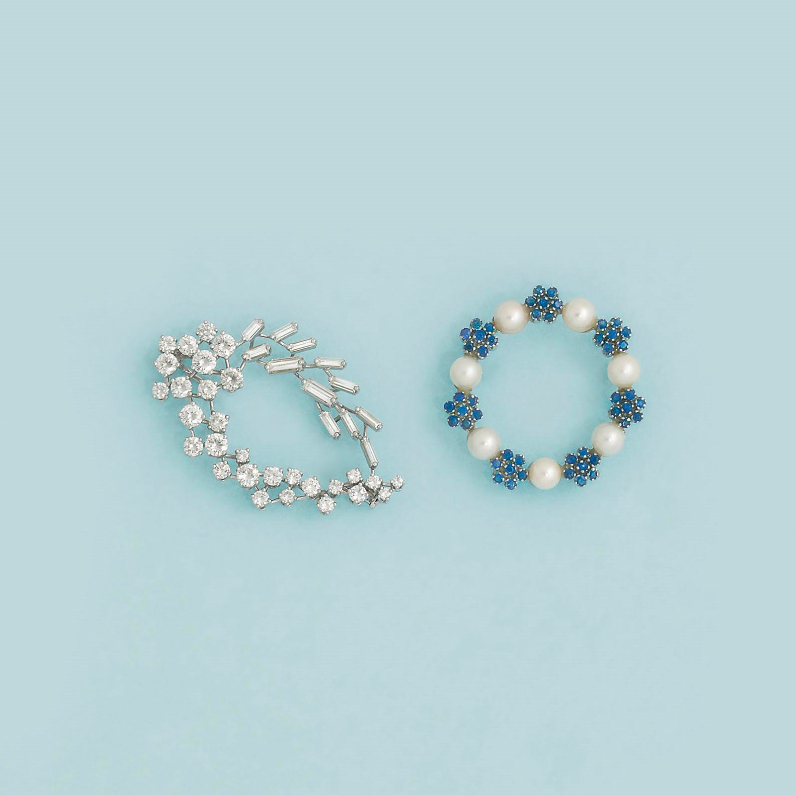Two gem-set brooches