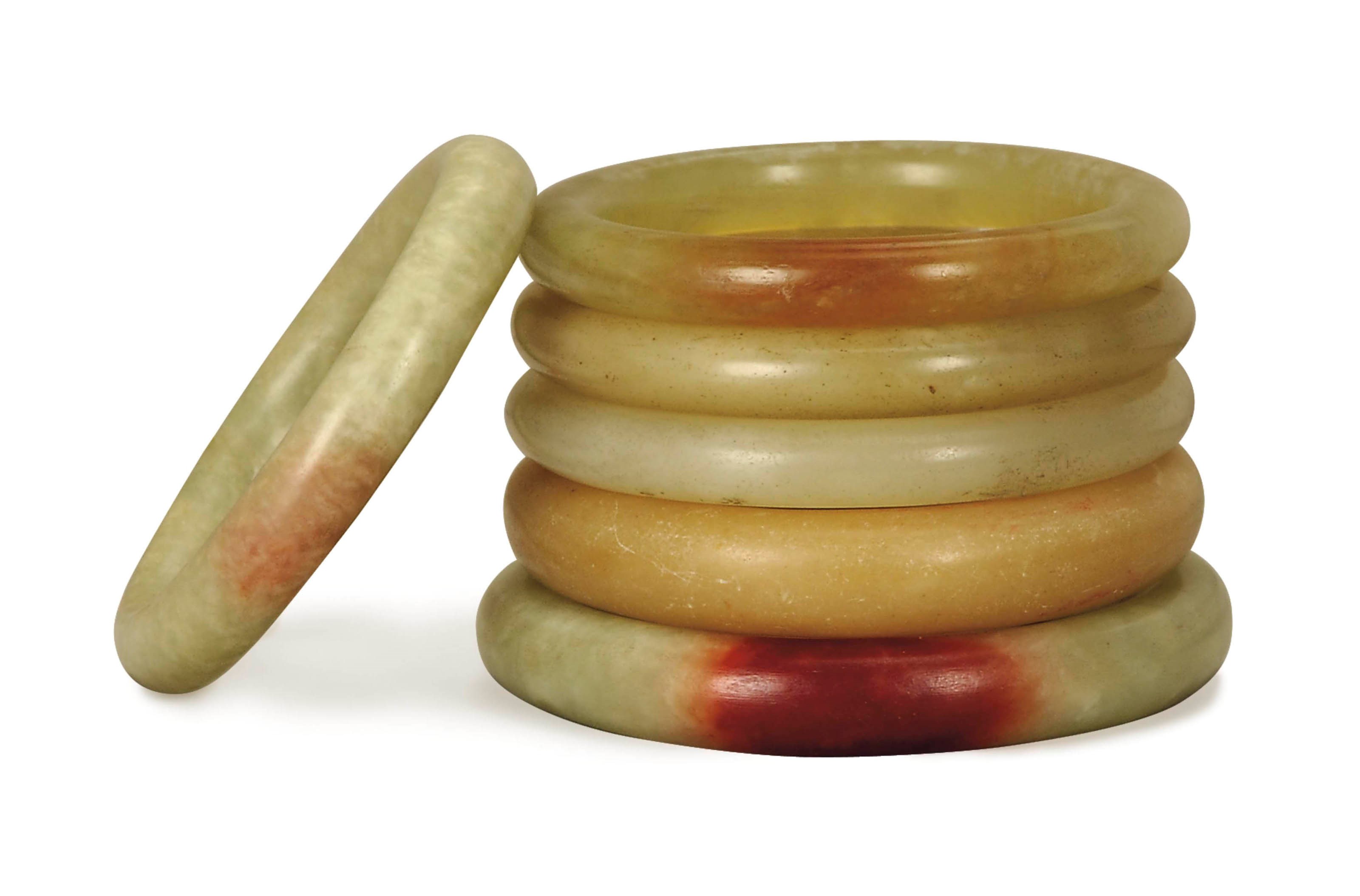 SIX CHINESE JADE BANGLES