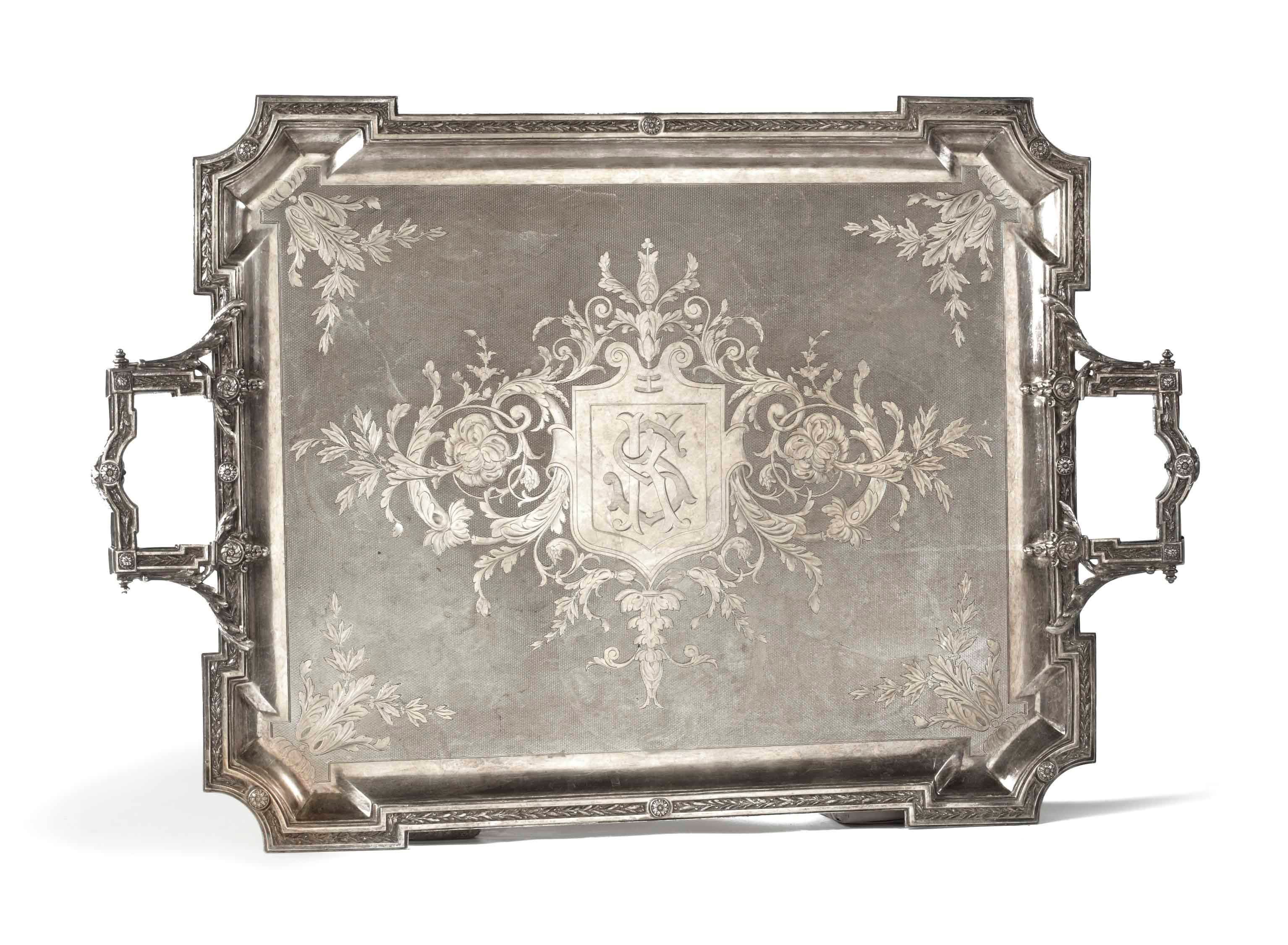 A large French silver two-handled tray