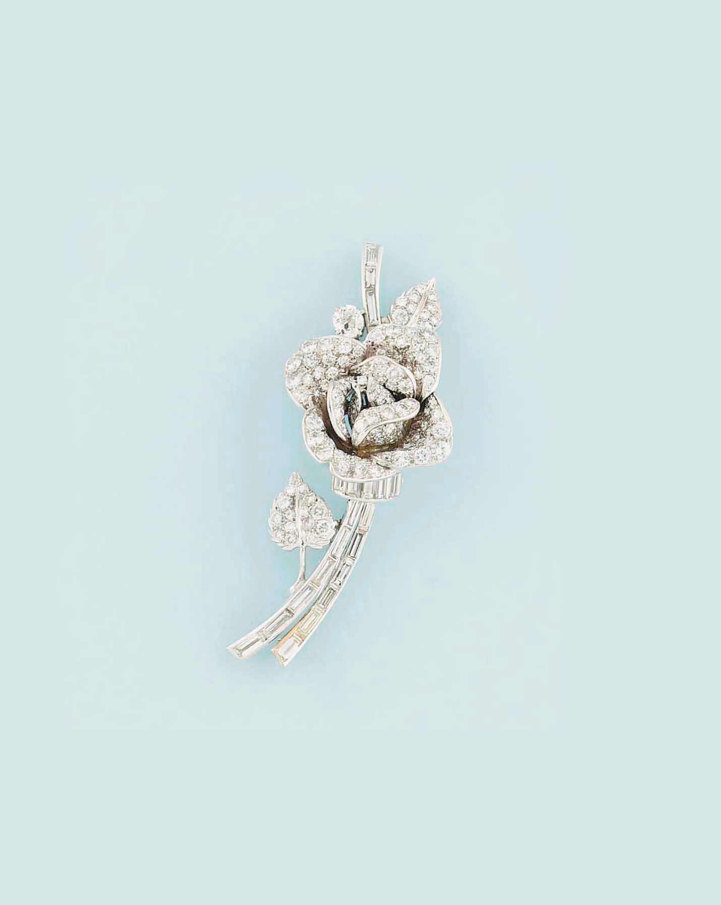 A diamond-set flower brooch