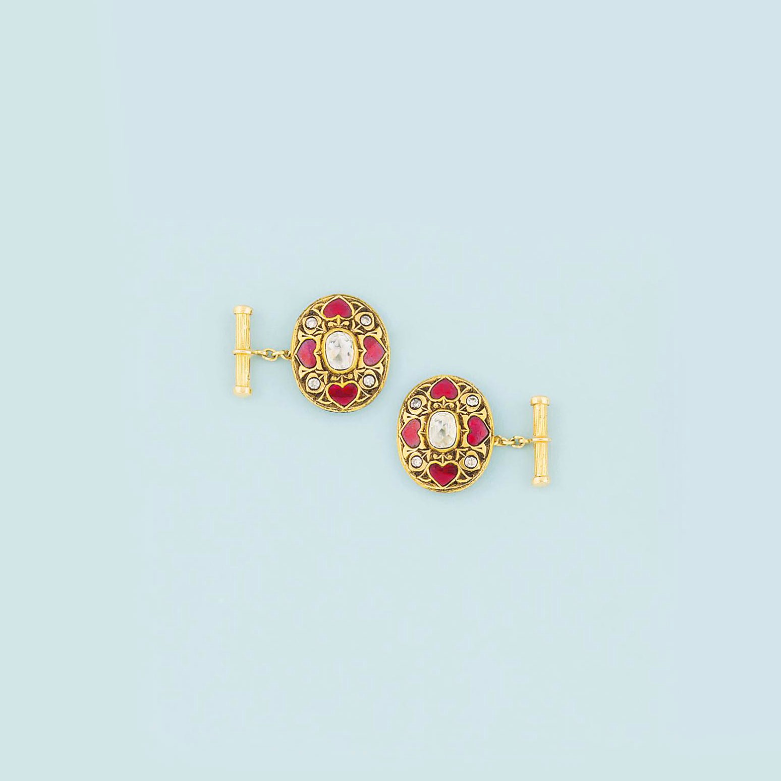 A pair of Indian, diamond and enamel cufflinks