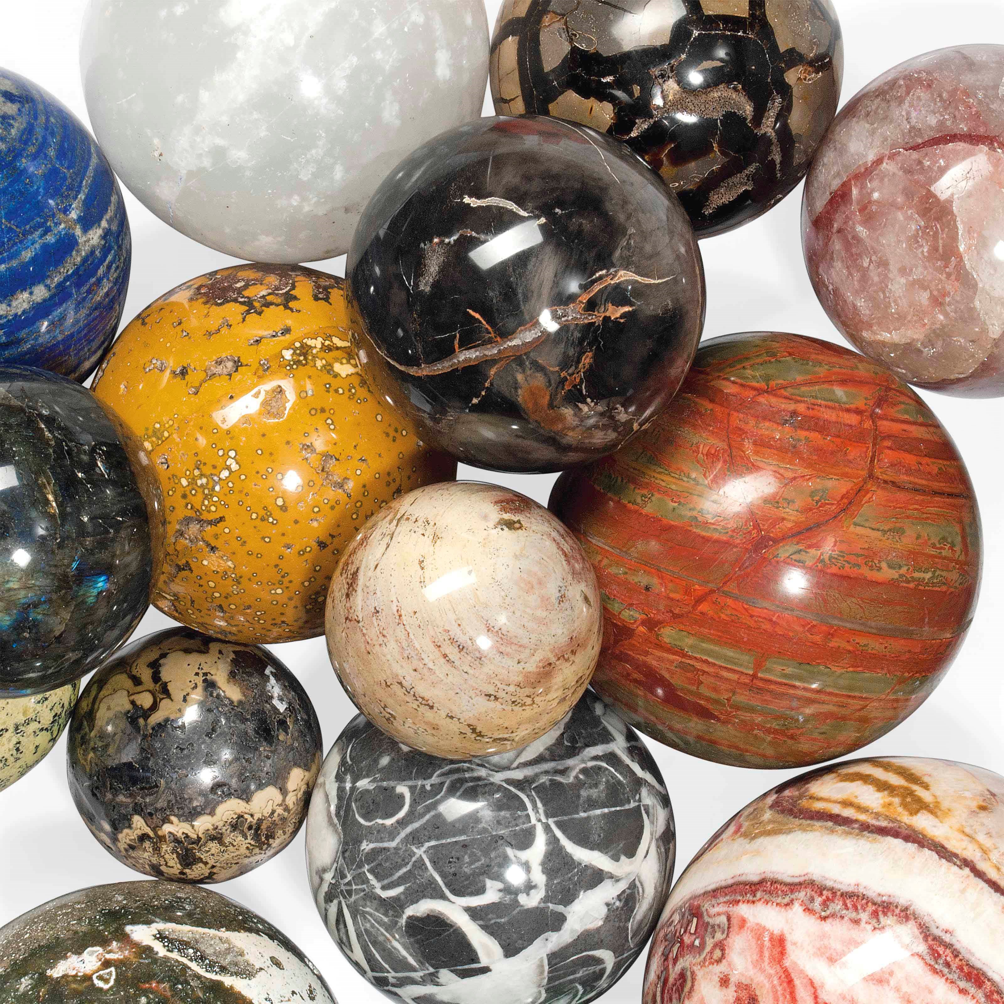FIFTEEN MINERAL SPHERES