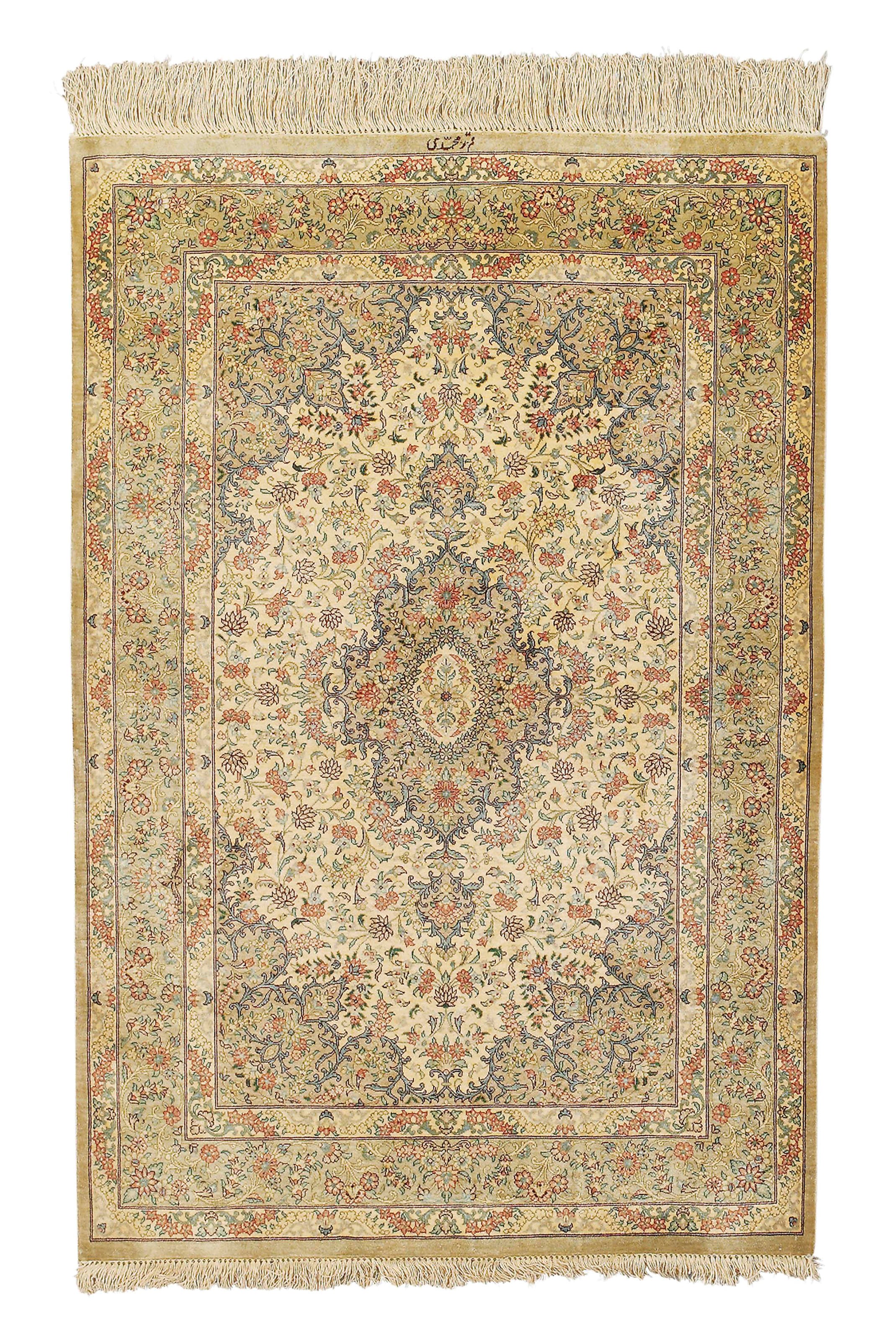 AN EXTREMELY FINE PAIR OF SILK QUM RUGS, CENTRAL PERSIA
