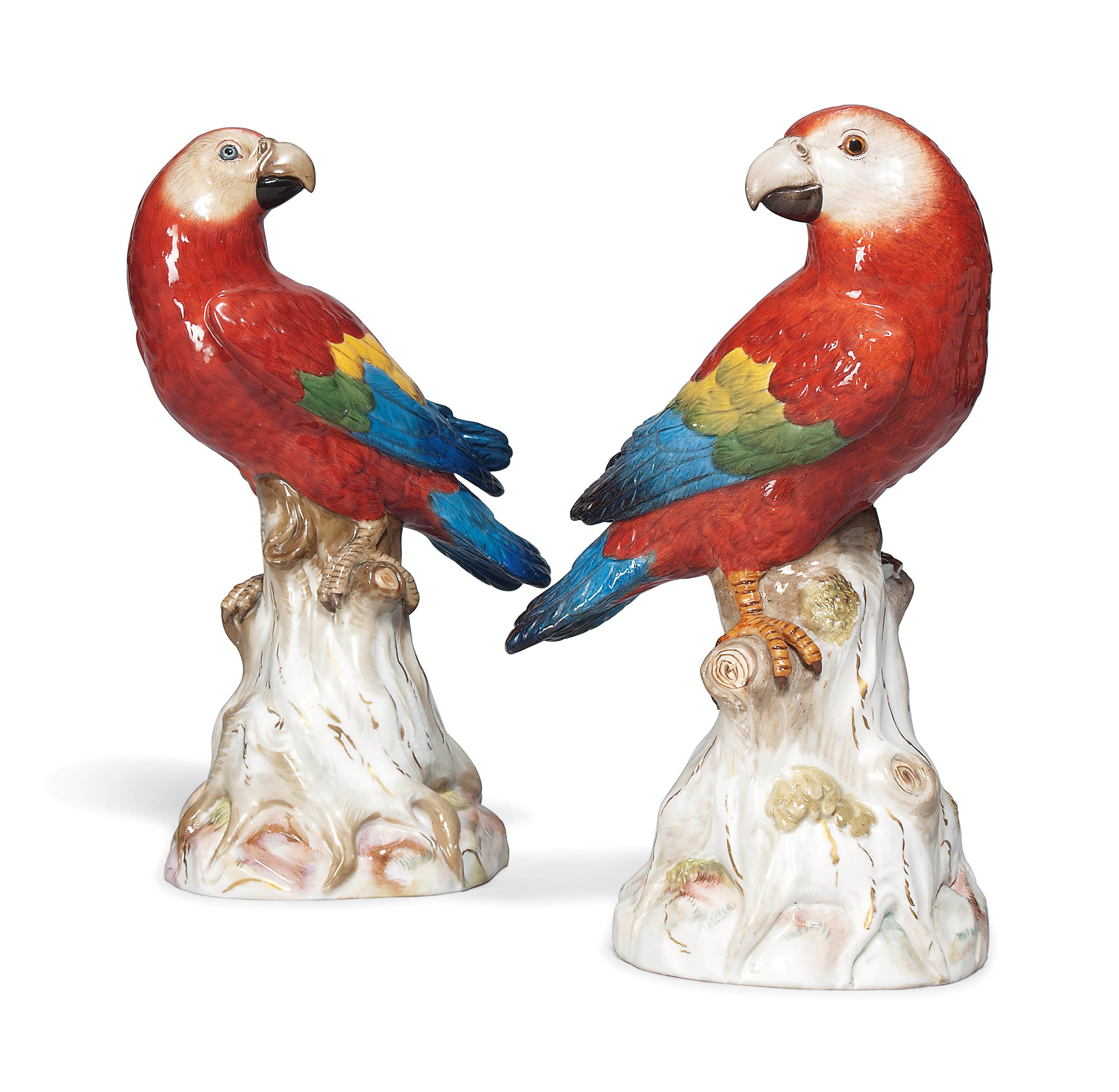 A PAIR OF MEISSEN MODELS OF PARROTS
