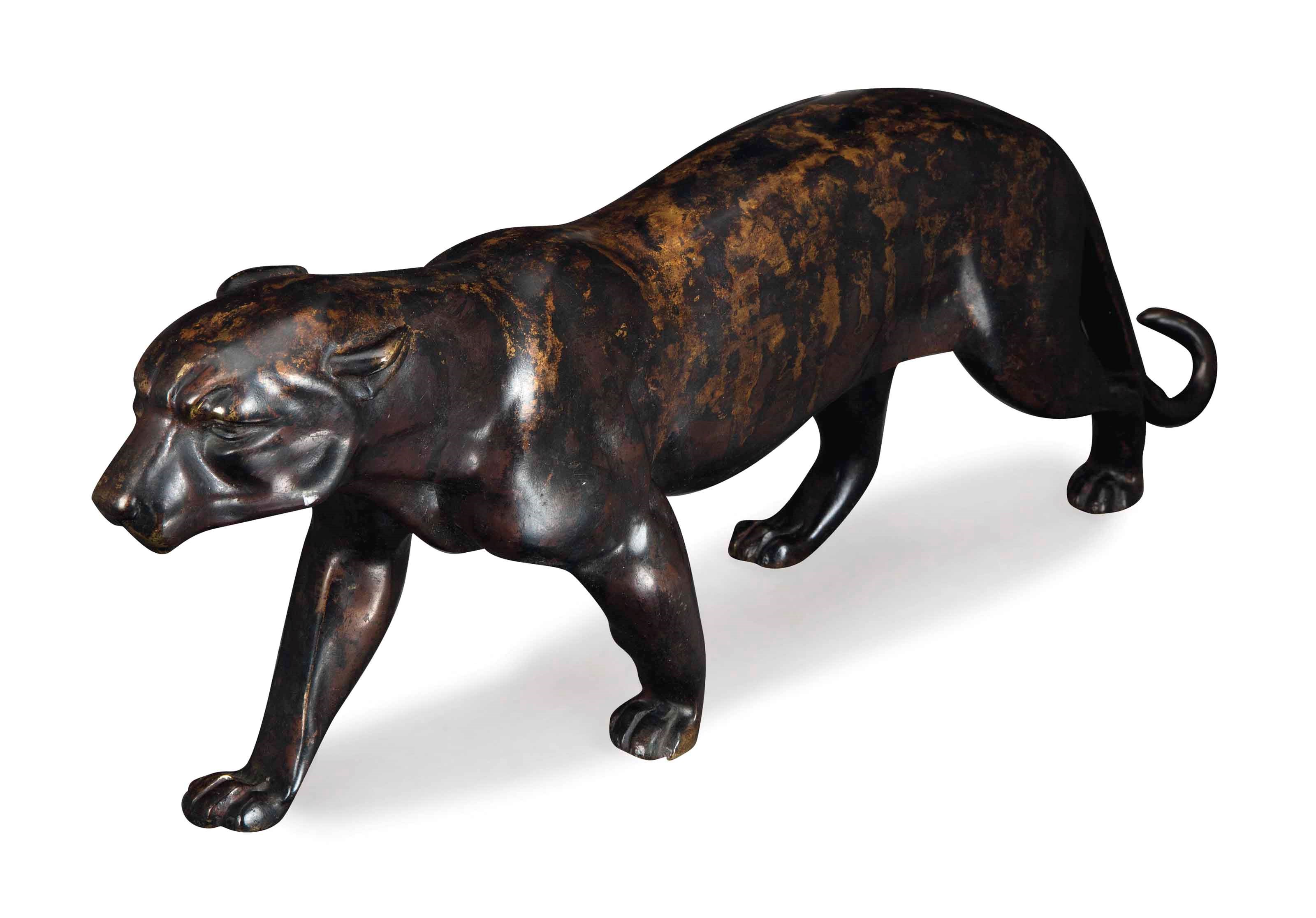 A PATINATED-BRONZE MODEL OF A STRIDING PANTHER,