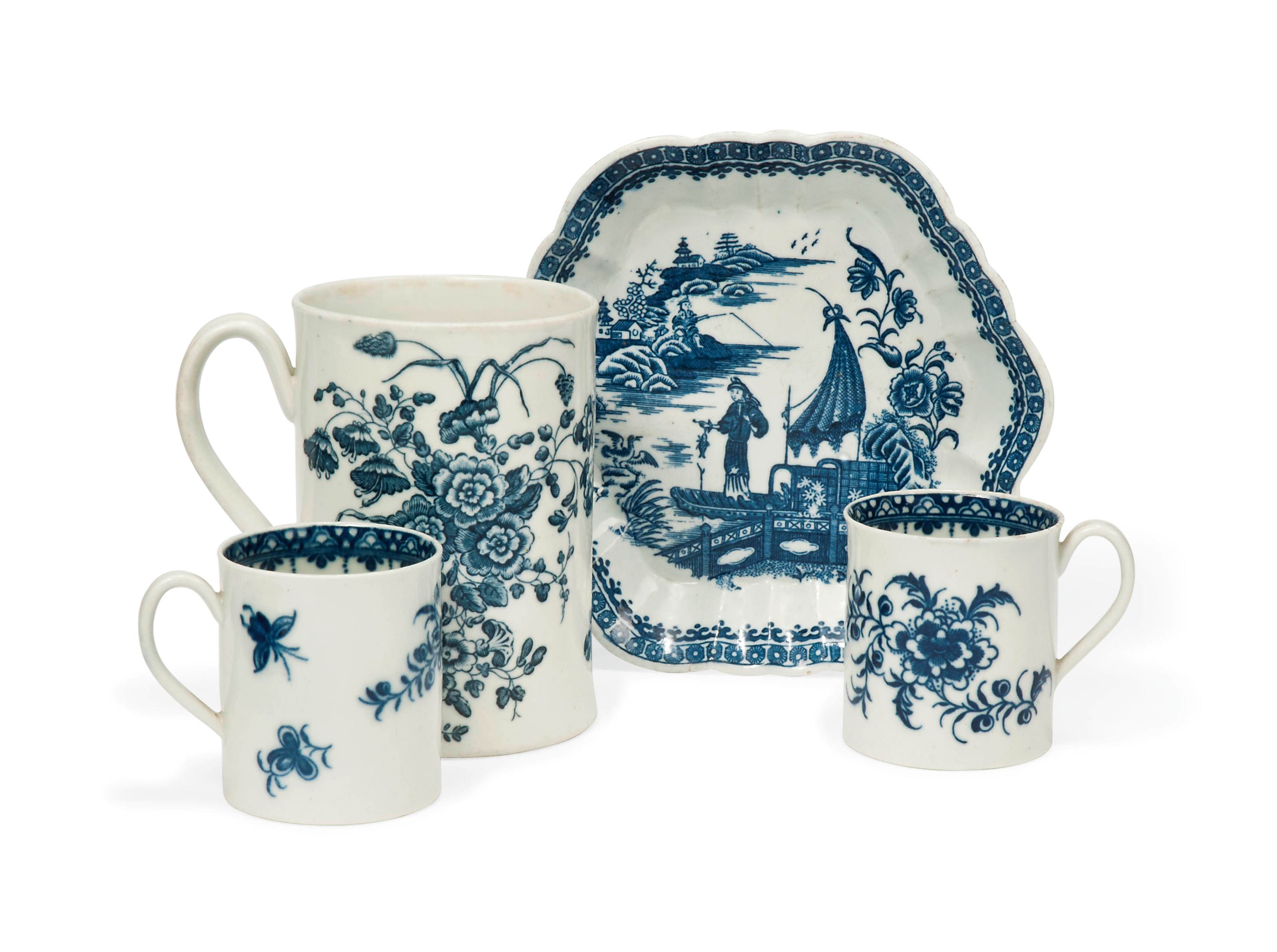 A CAUGHLEY MUG, A TEAPOT STAND AND TWO SMALL MUGS