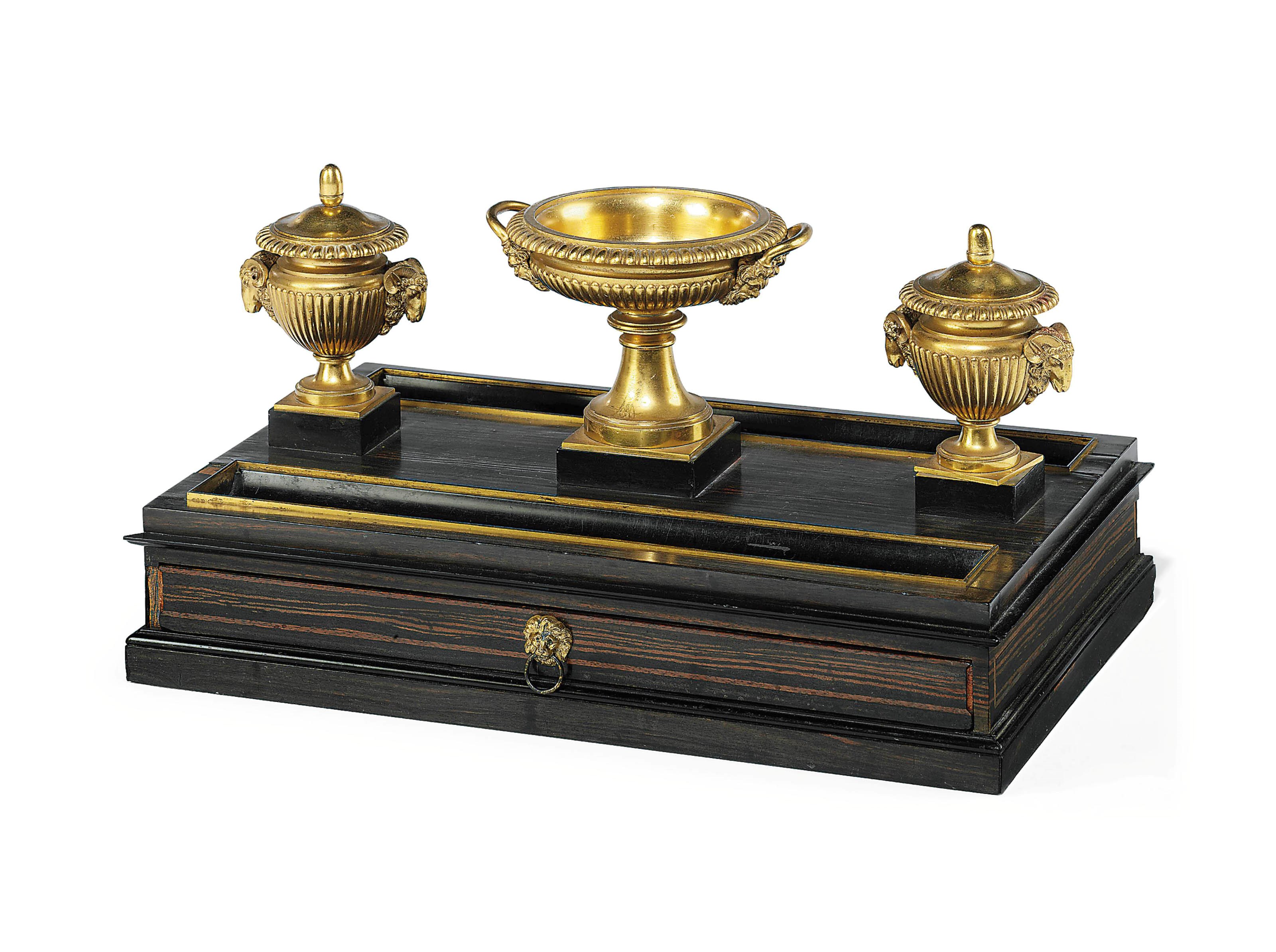 A REGENCY ORMOLU AND MACASSAR EBONY INKSTAND