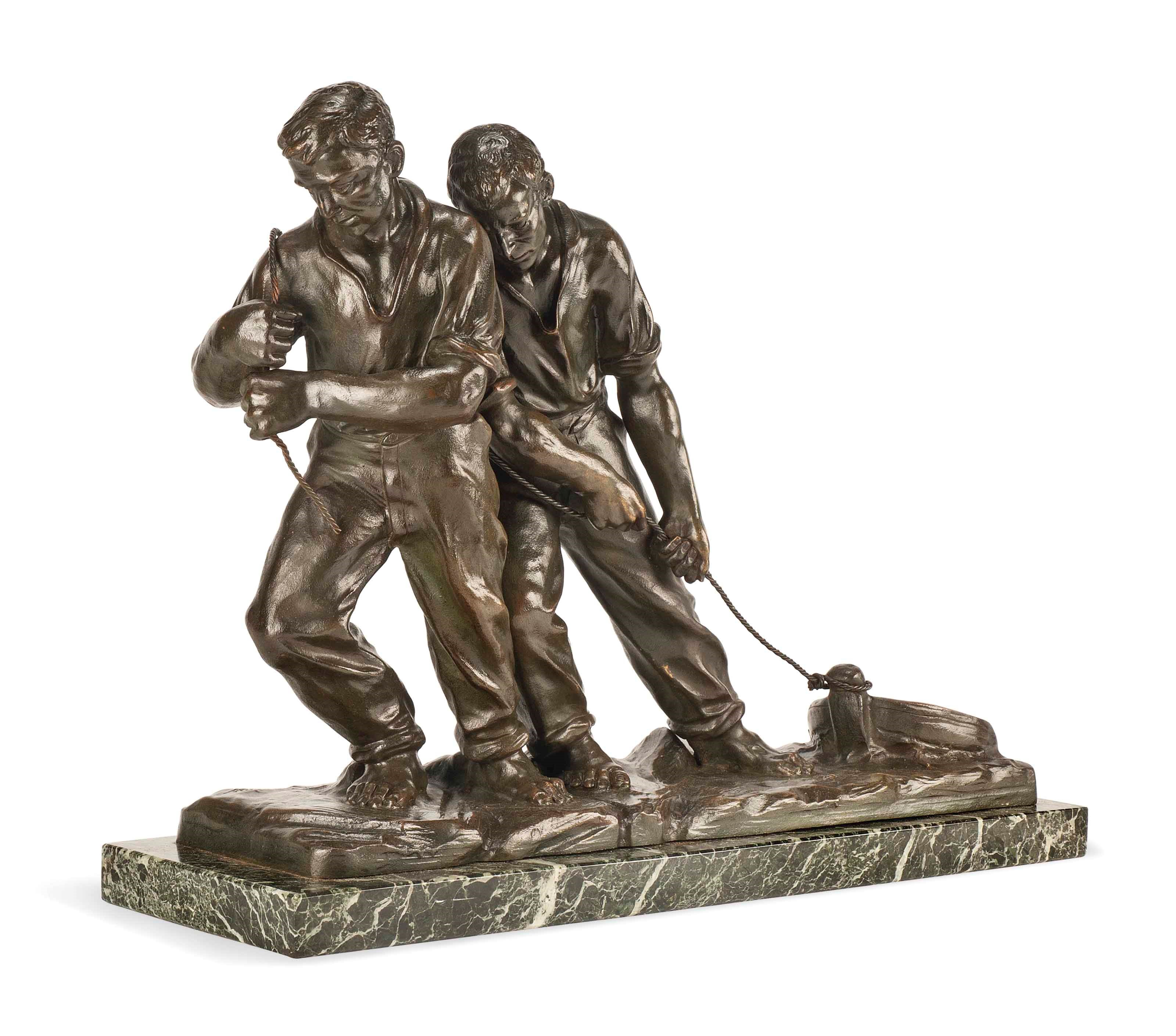 A PATINATED BRONZE MODEL OF TWO SEAMEN