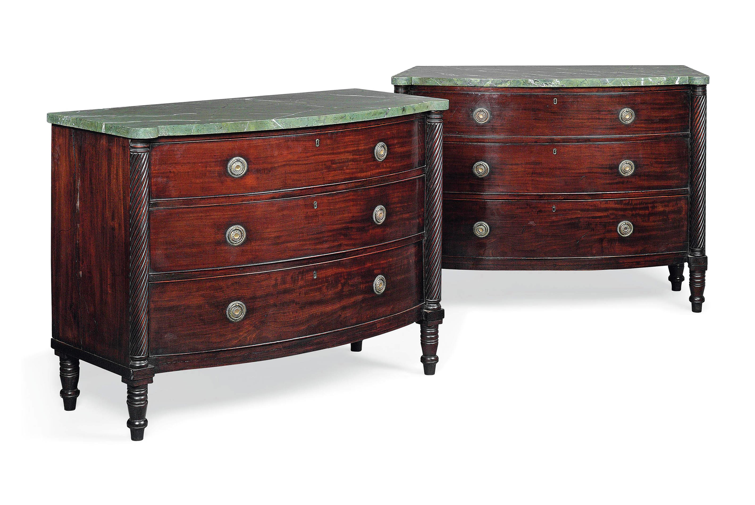 A PAIR OF MAHOGANY BOWFRONT CHESTS