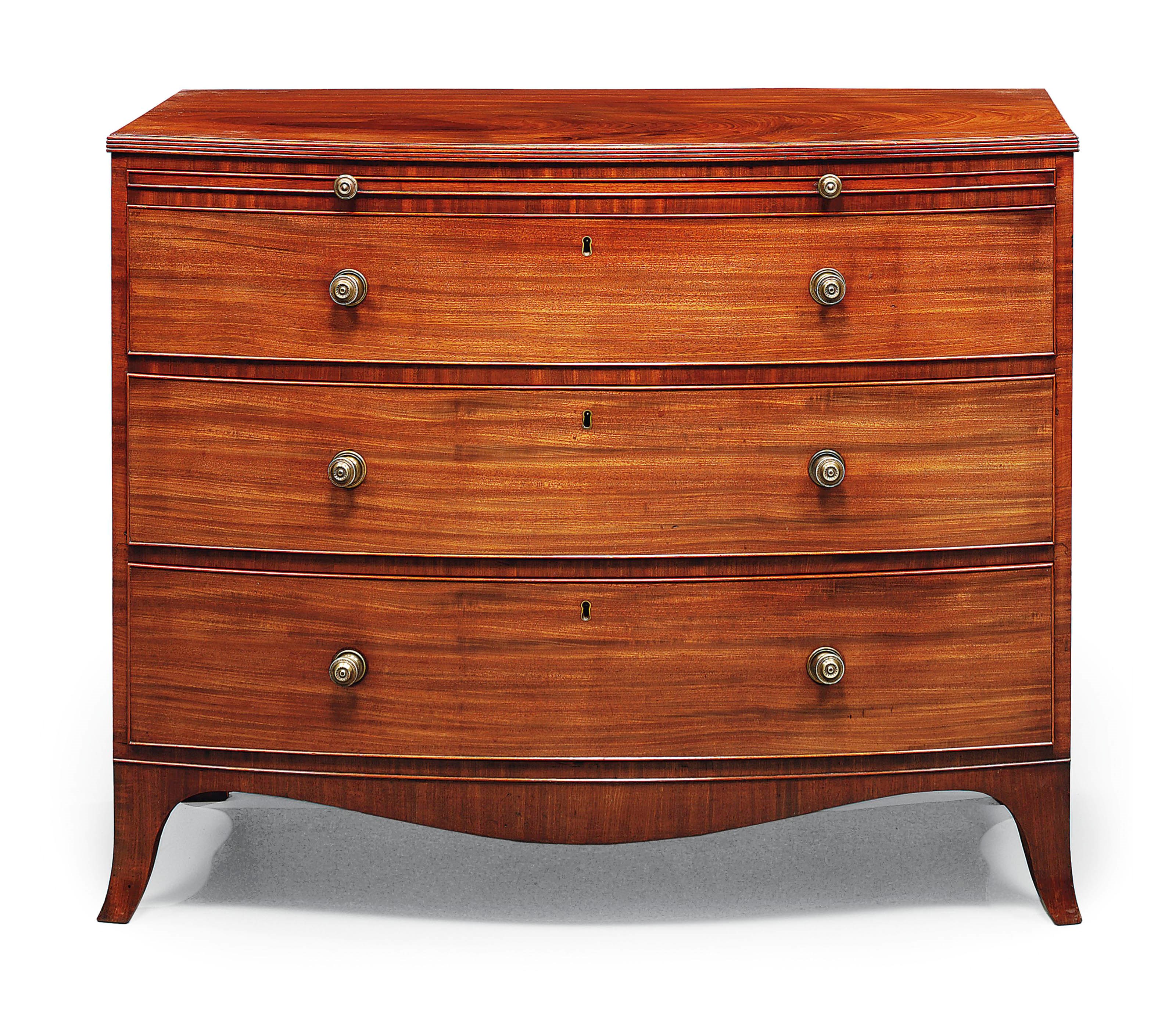 A REGENCY FIGURED MAHOGANY BOWFRONT CHEST
