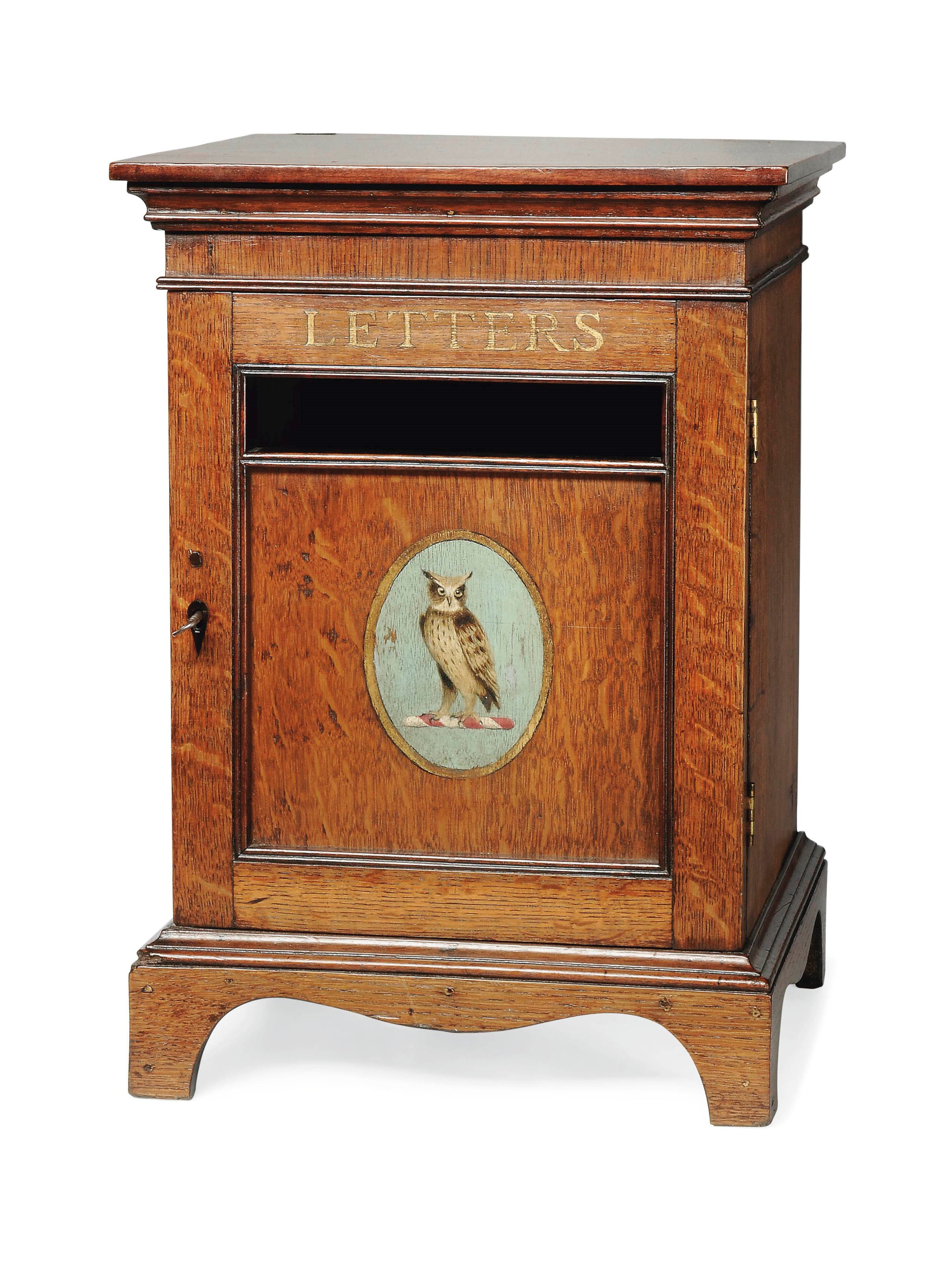 A VICTORIAN COUNTRY HOUSE OAK AND MAHOGANY POST BOX