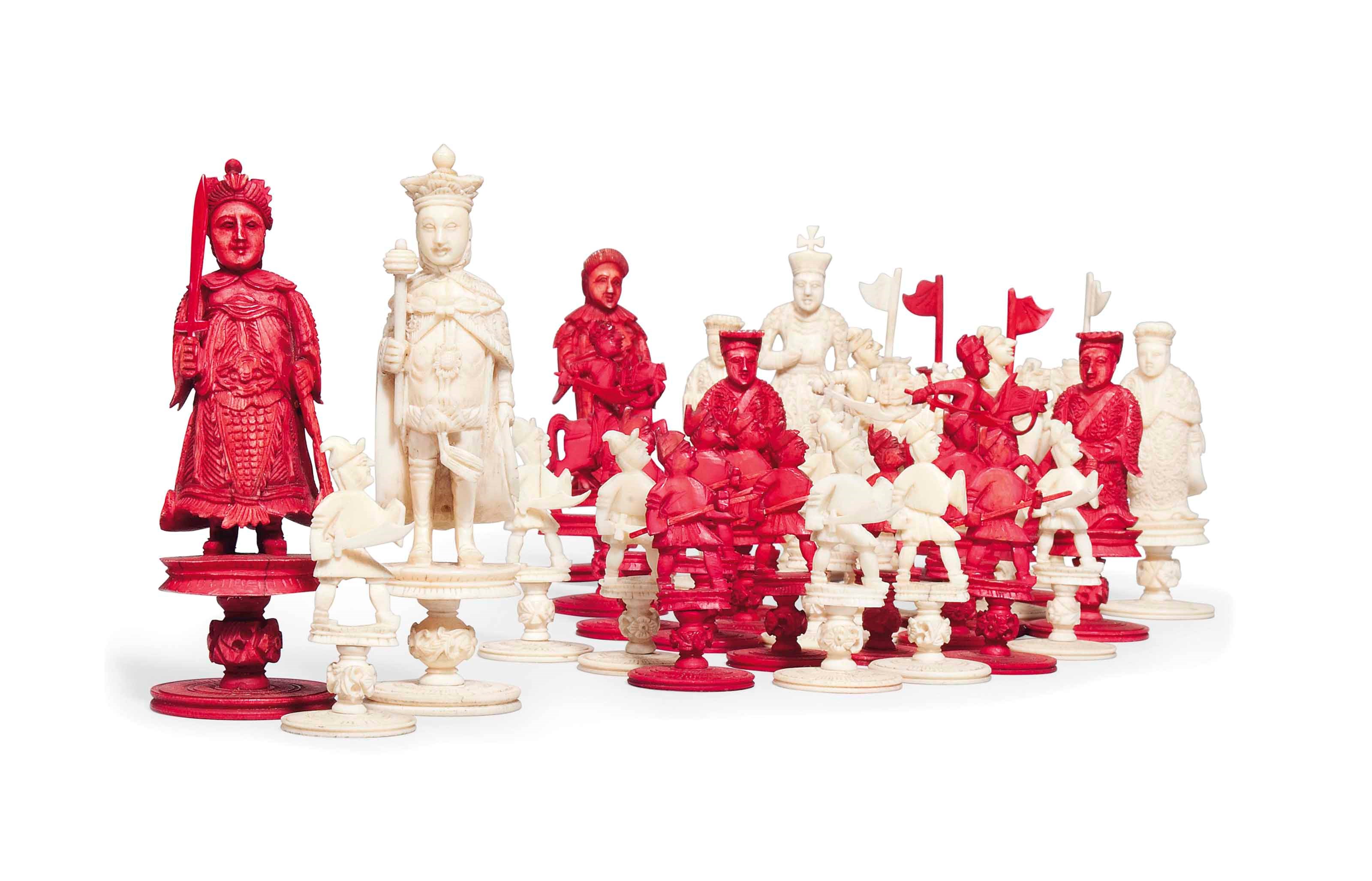 A CHINESE IVORY CARVED CHESS SET