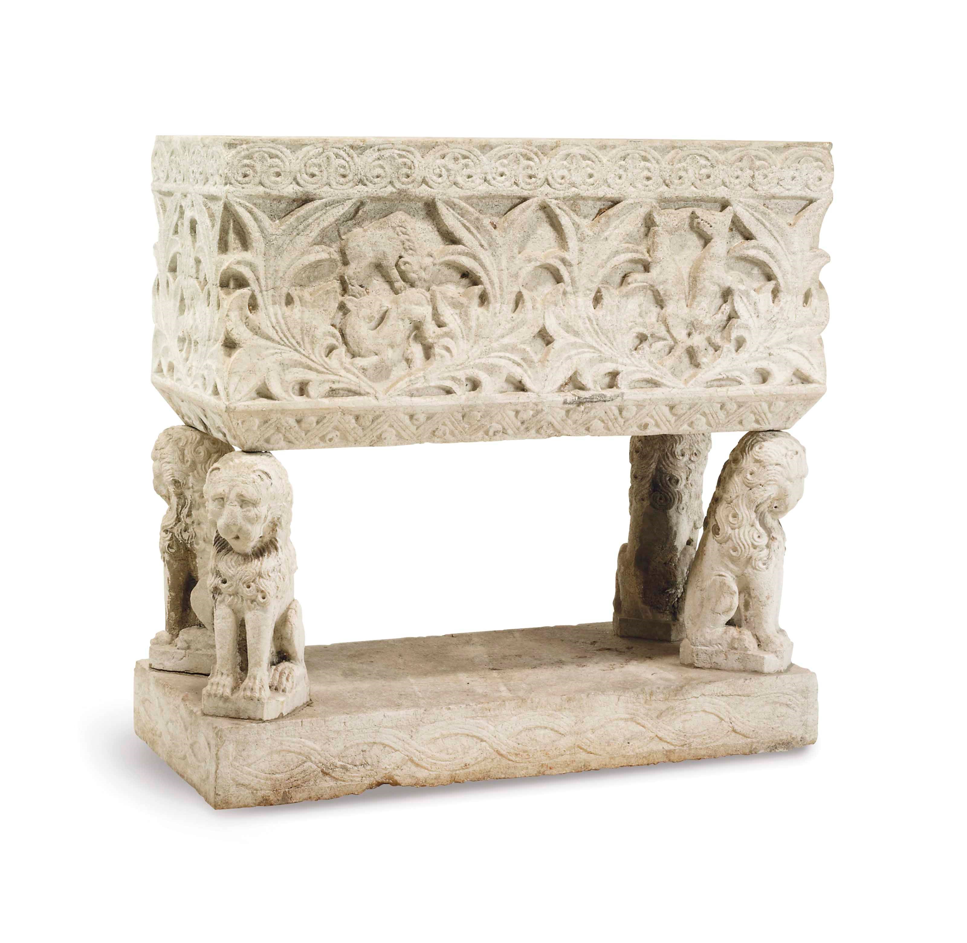 A VICTORIAN CARVED STONE TROUGH