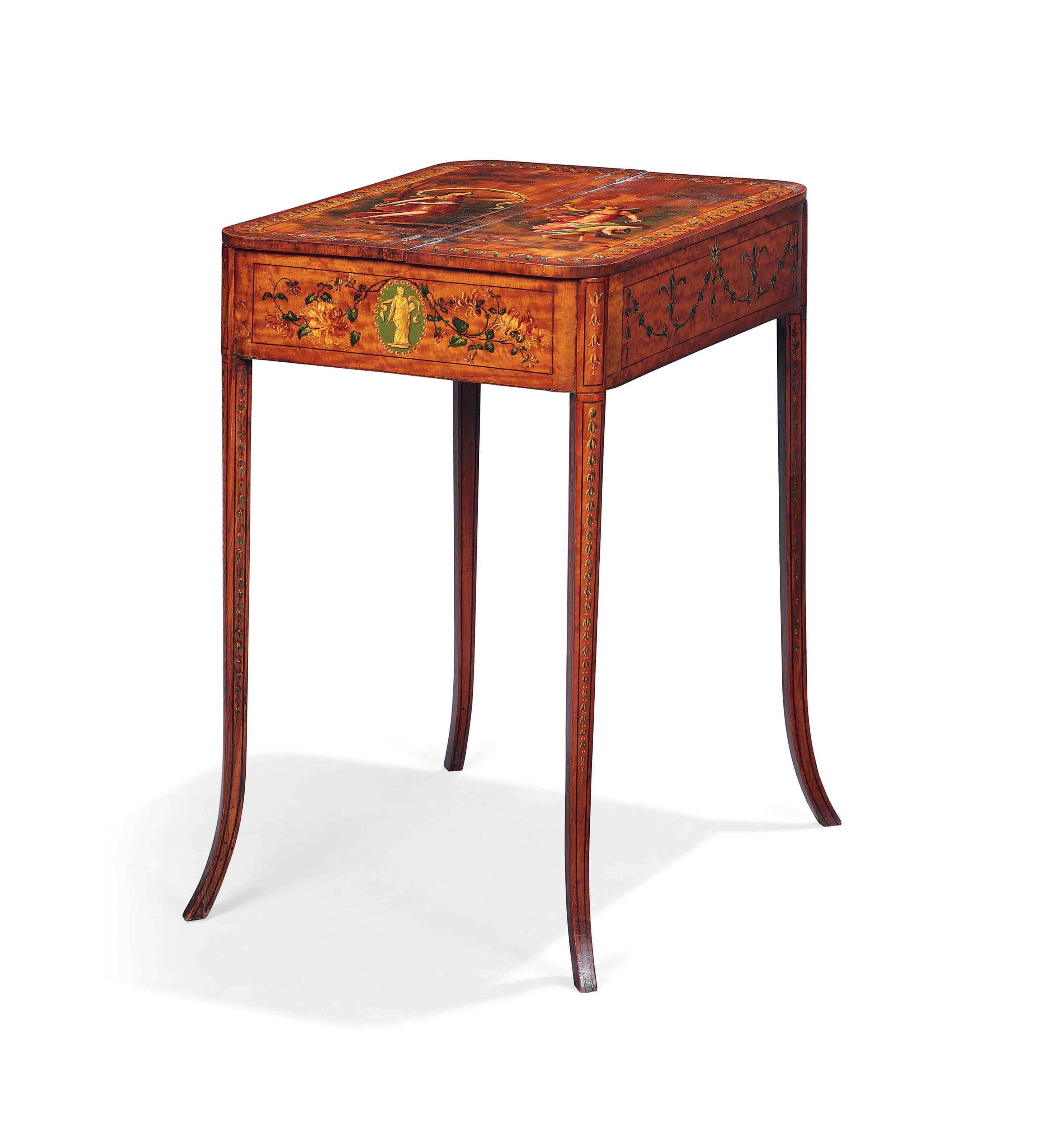 AN EDWARDIAN SATINWOOD AND PAINTED OCCASIONAL TABLE