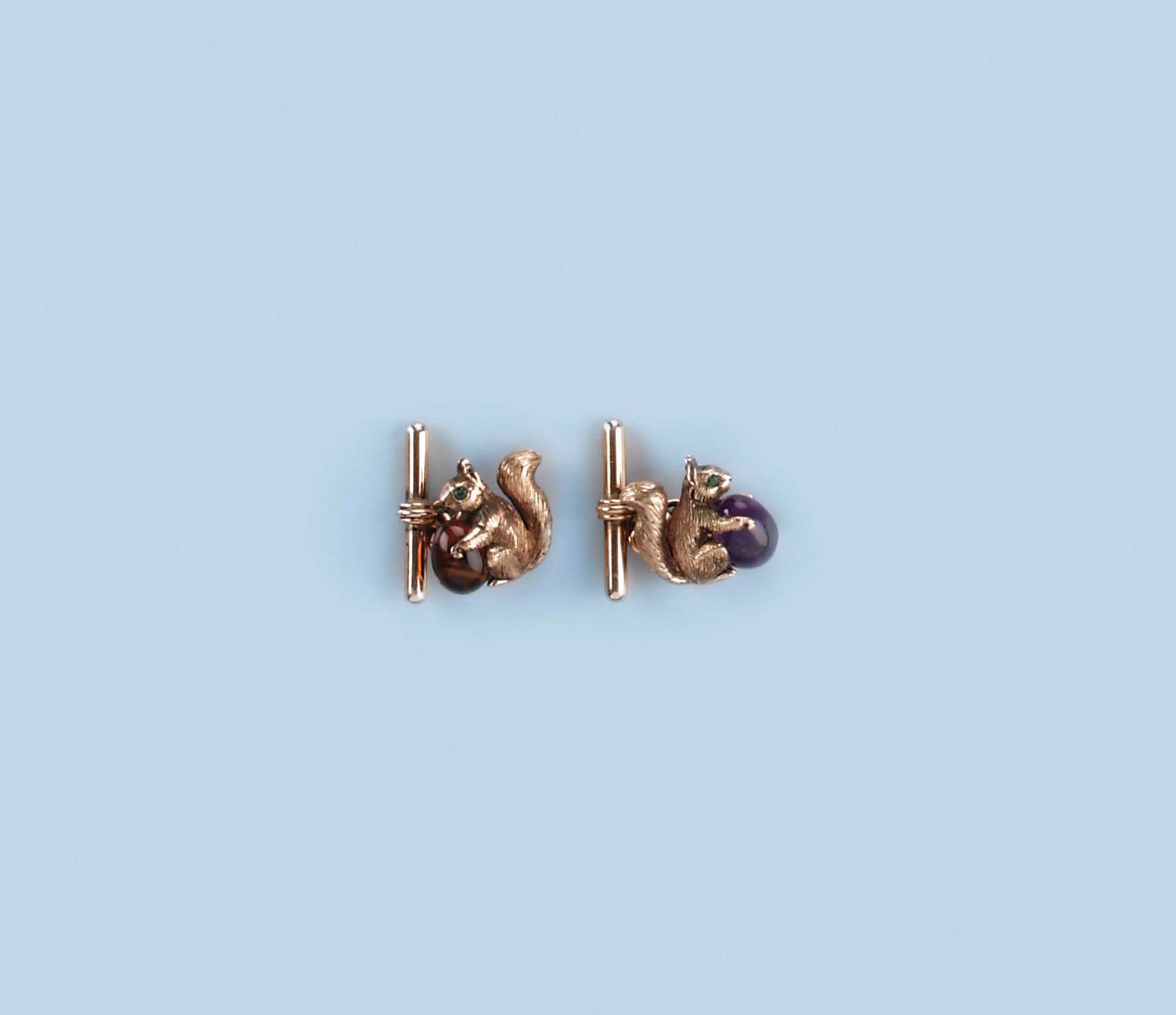 A PAIR OF RUSSIAN GEM-SET CUFF LINKS