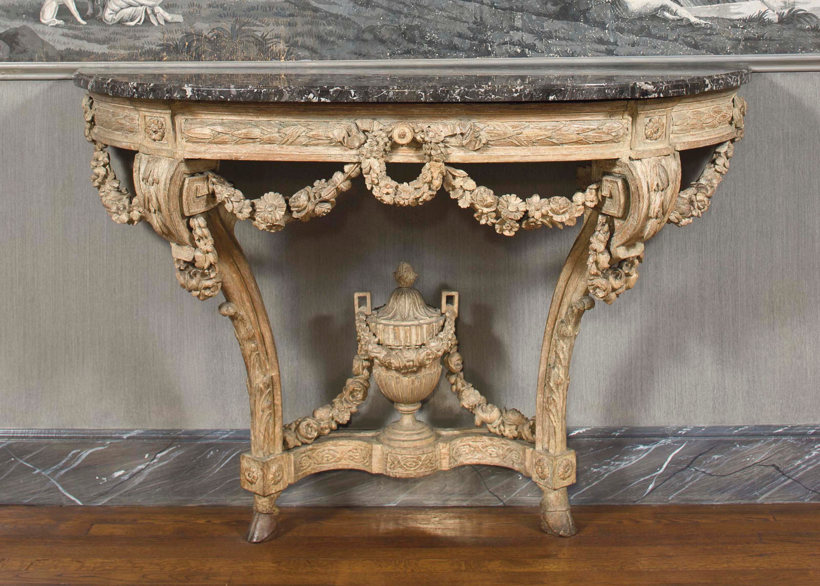 A LATE LOUIS XV GREY-PAINTED CONSOLE TABLE