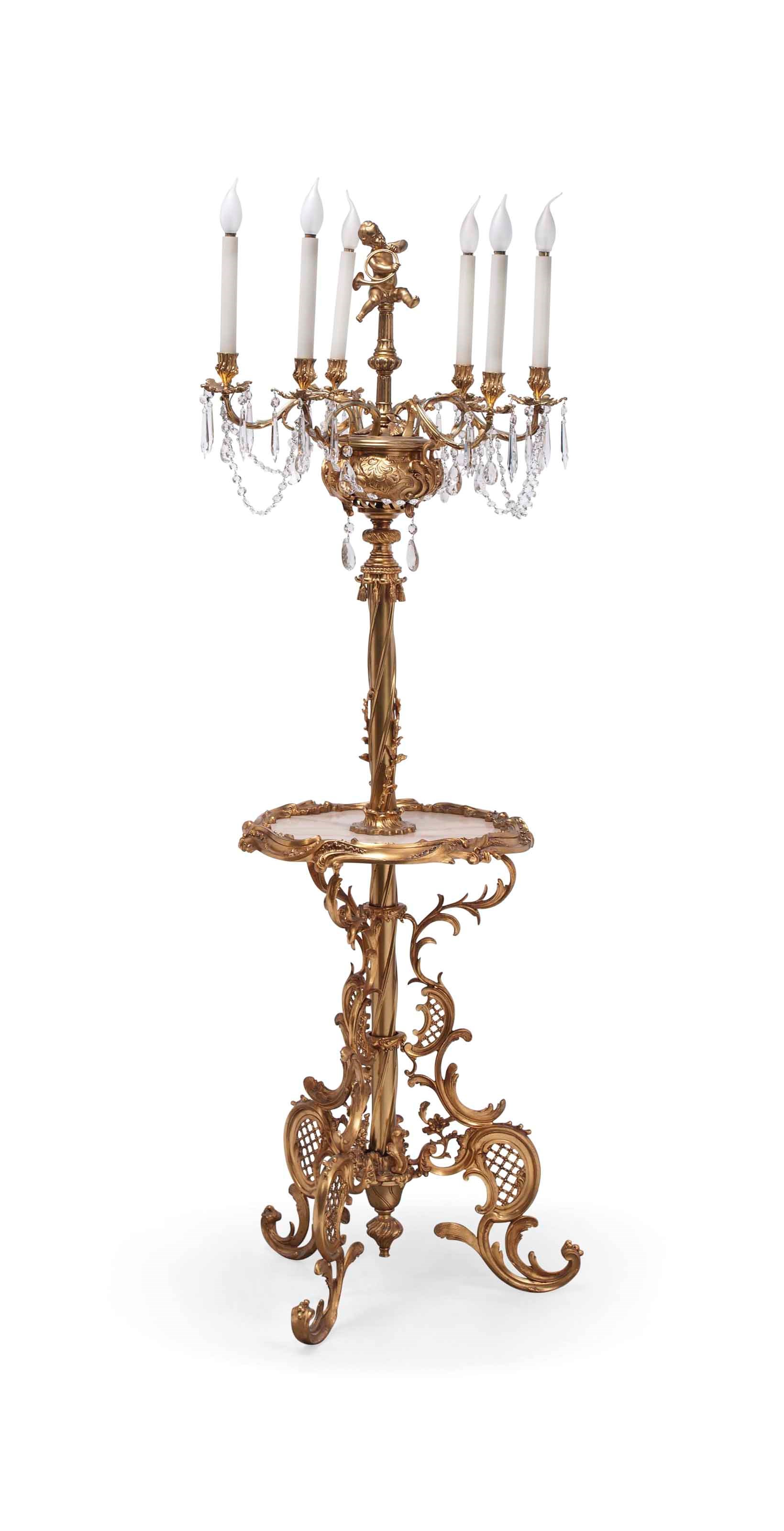 A CONTINENTAL GILT-BRONZE SIX-LIGHT STANDARD LAMP