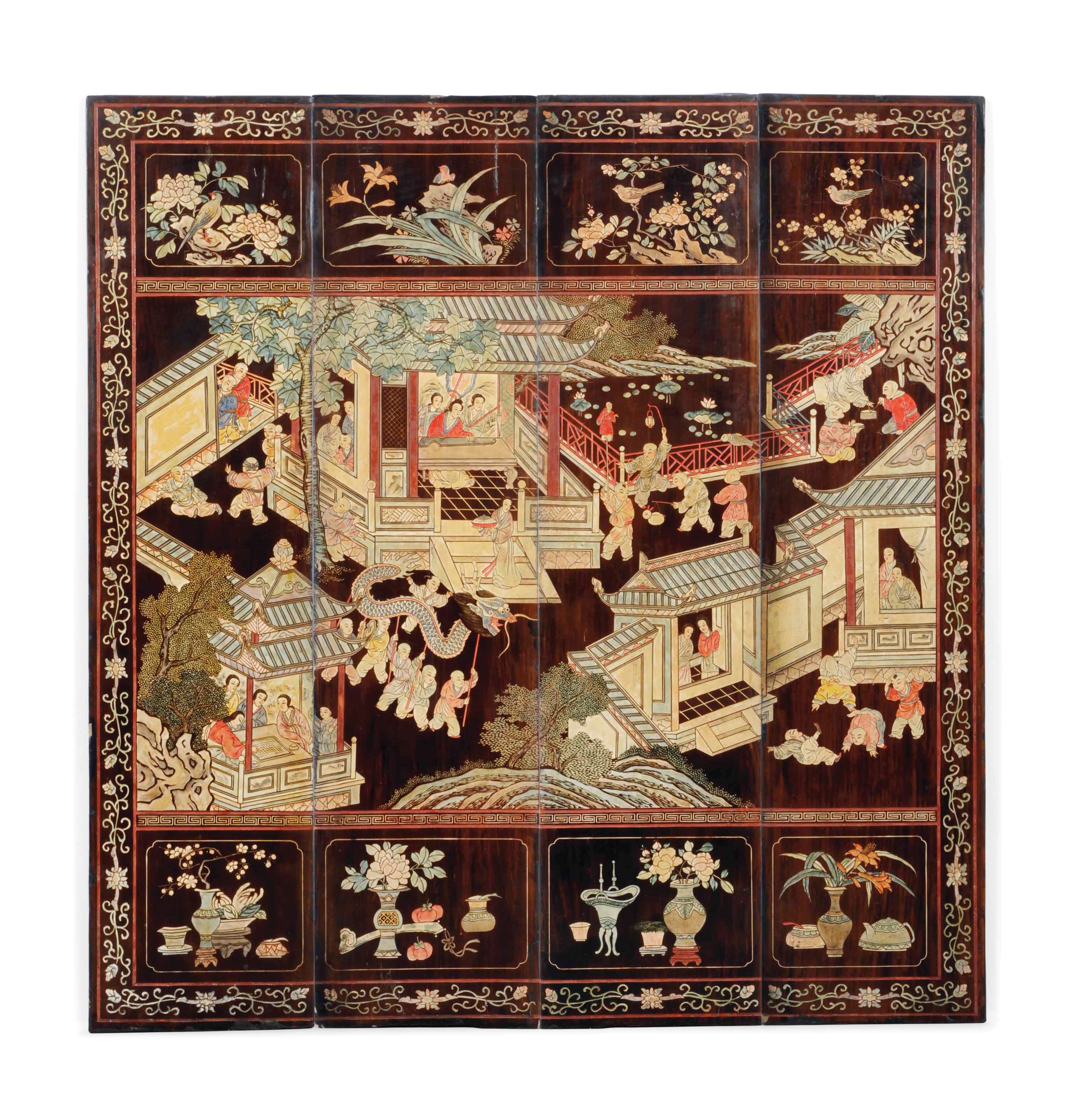 A CHINESE COROMANDEL LACQUER FOUR-FOLD SCREEN