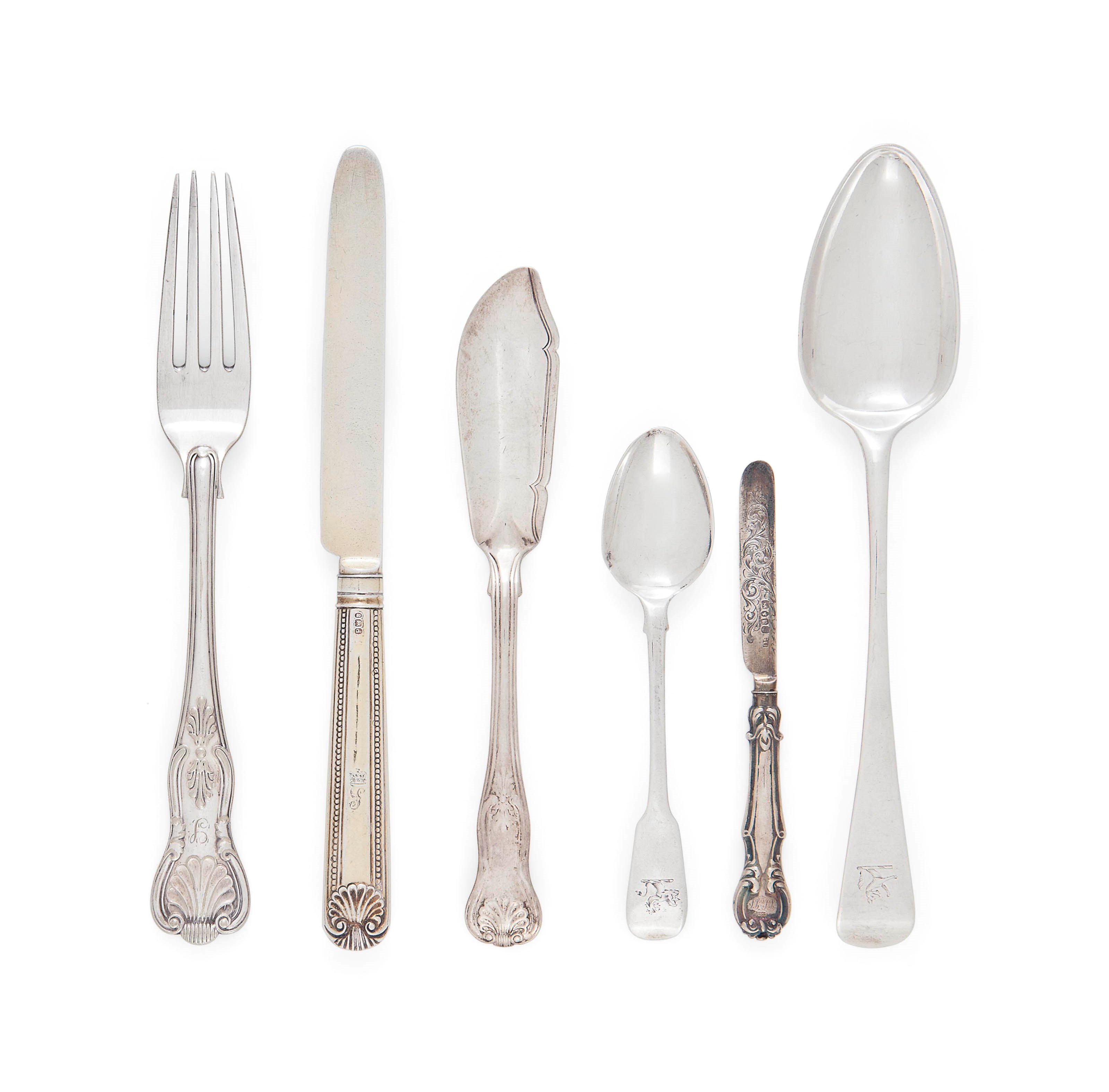 A MIXED GROUP OF SILVER FLATWARE, MOSTLY ENGLISH
