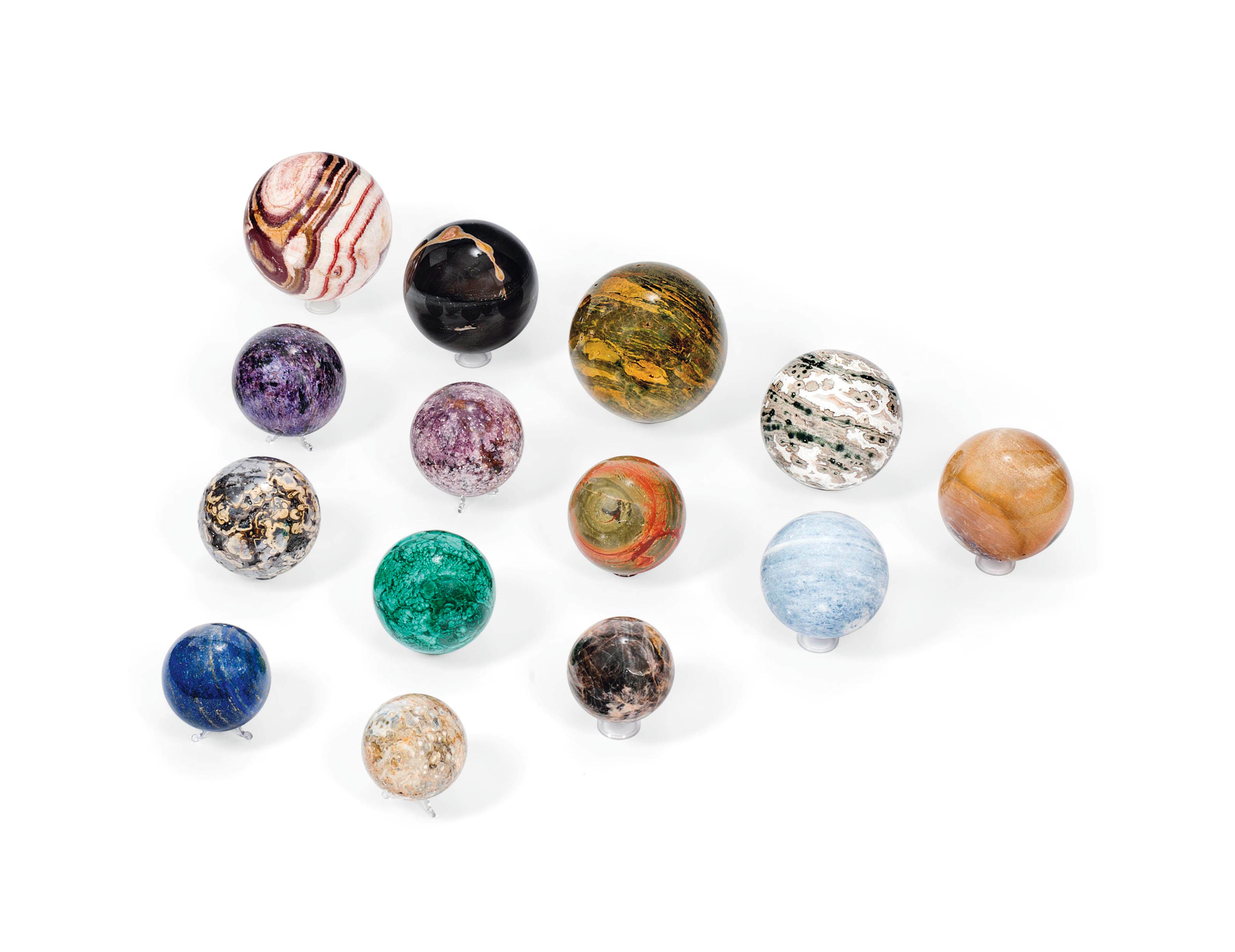 FOURTEEN MINERAL SPECIMEN SPHERES