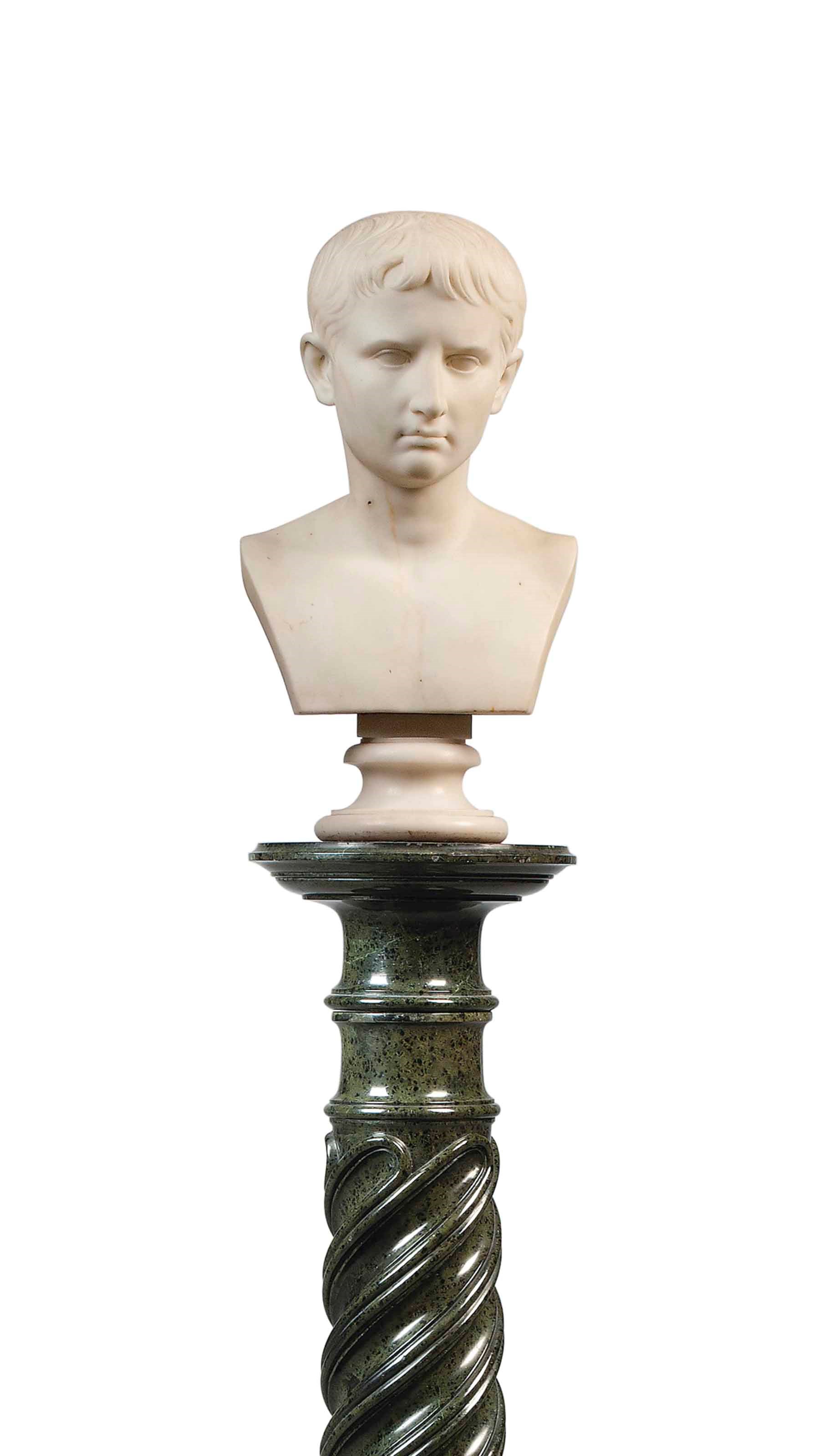 AN ITALIAN WHITE MARBLE BUST OF CASEAR AUGUSTUS