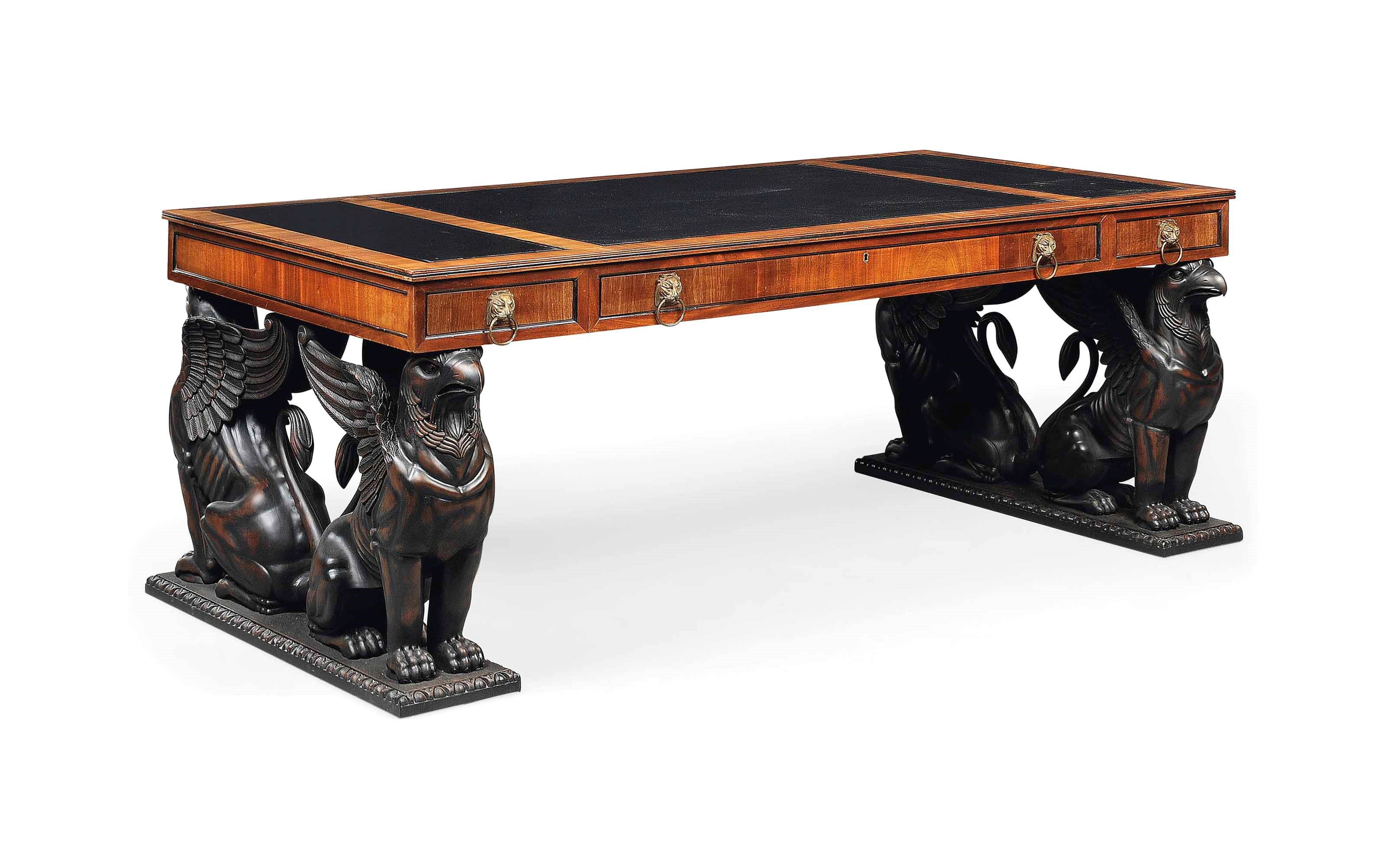 A MAHOGANY AND EBONISED LIBRARY TABLE