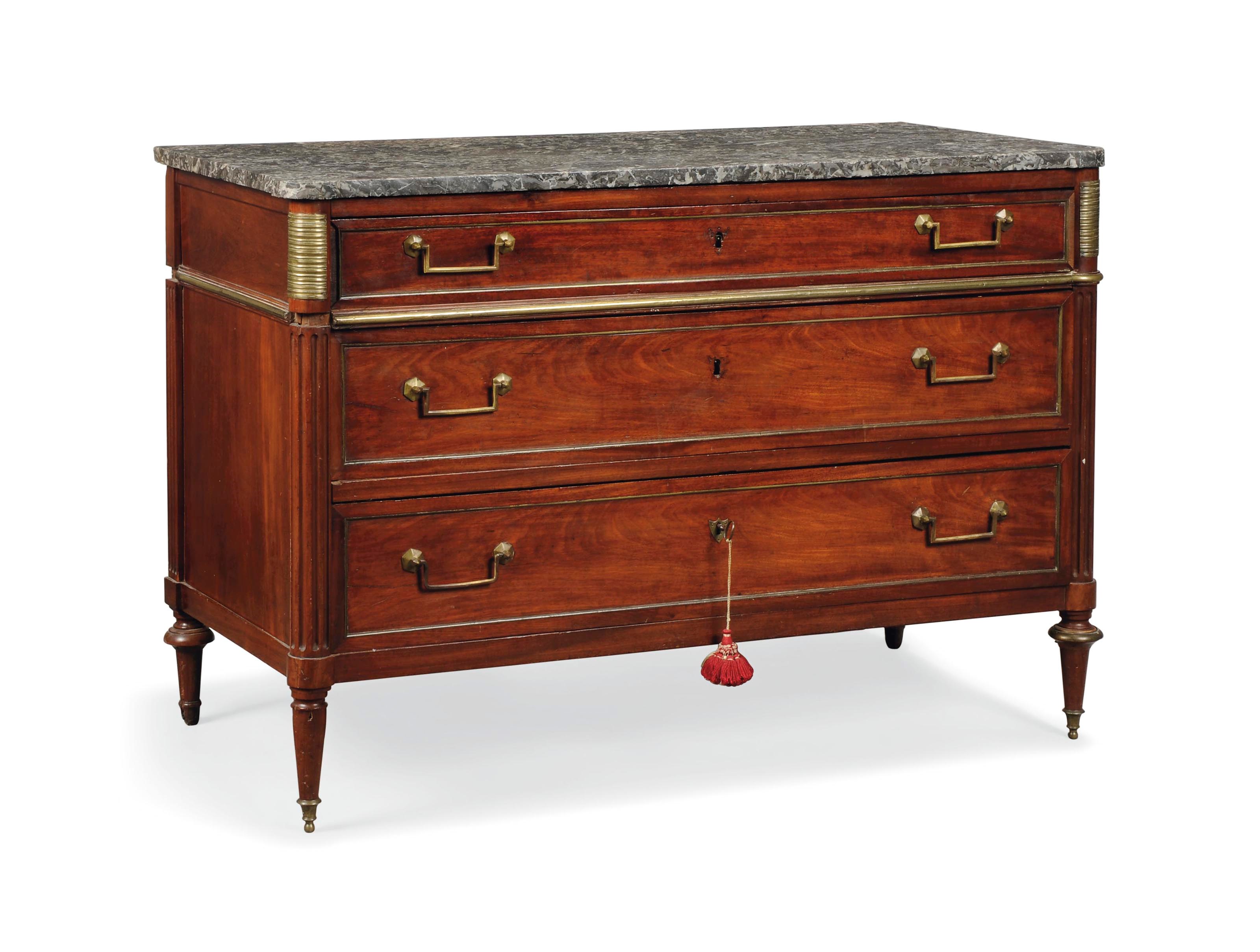 A DIRECTOIRE BRASS-MOUNTED MAHOGANY COMMODE