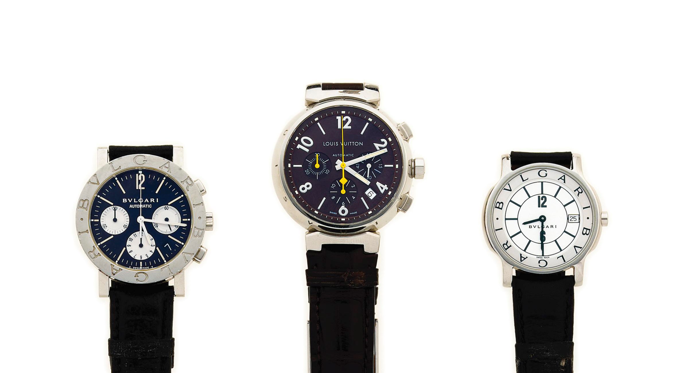 Three stainless steel wristwatches