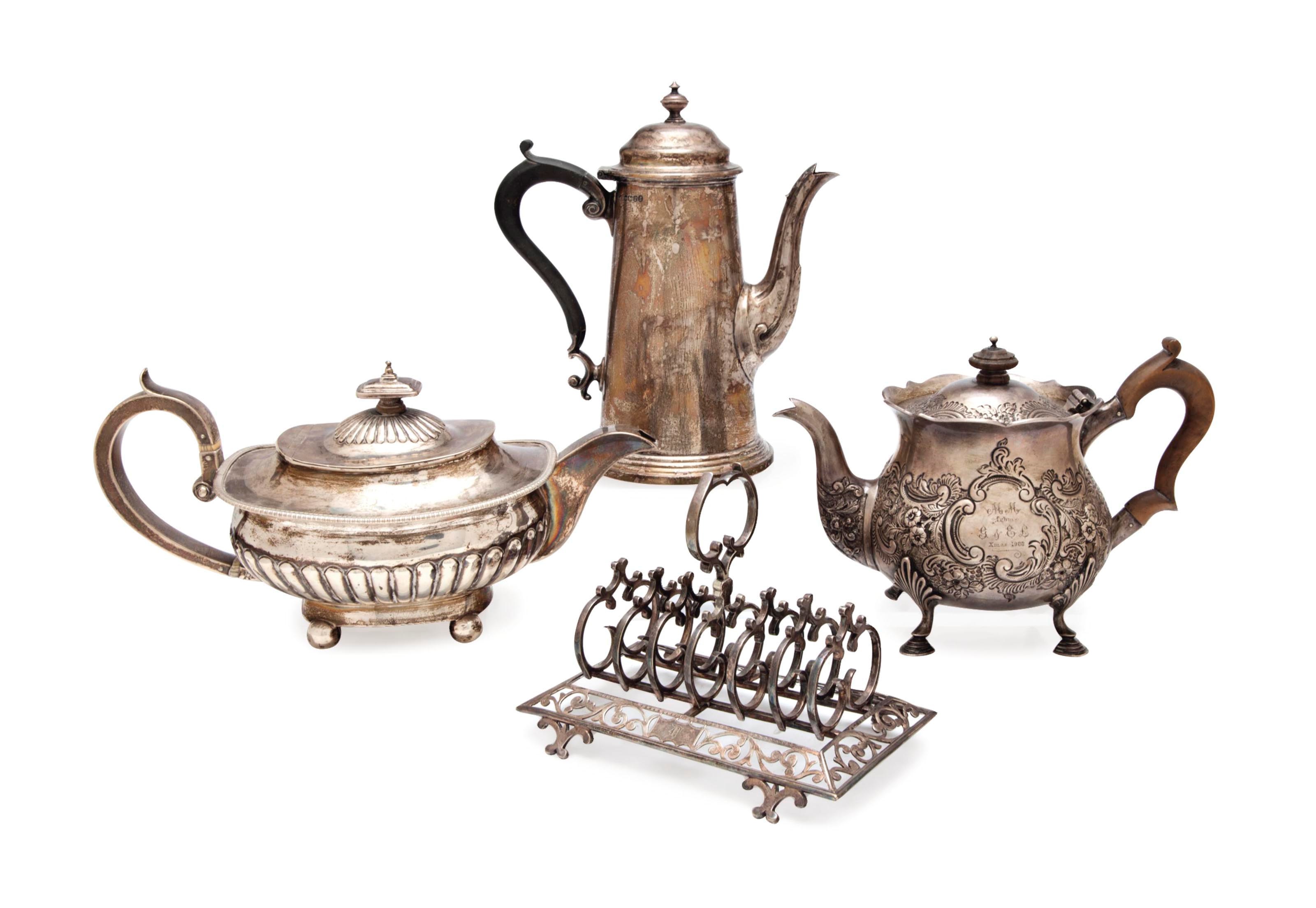 A GROUP OF ENGLISH TEA AND COFFEE POTS