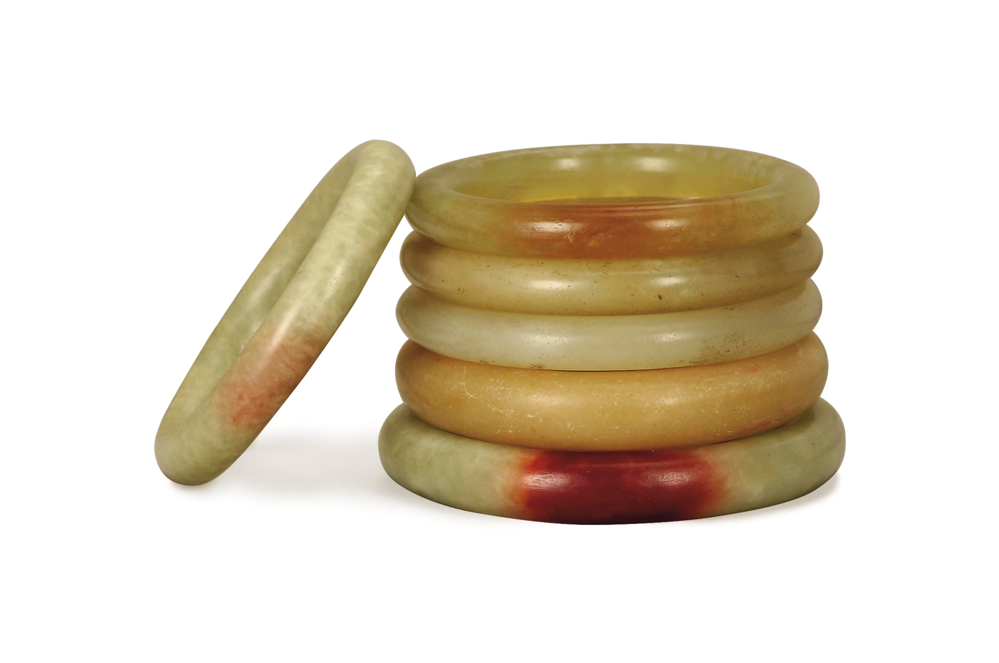 SIX CHINESE SERPENTINE BANGLES