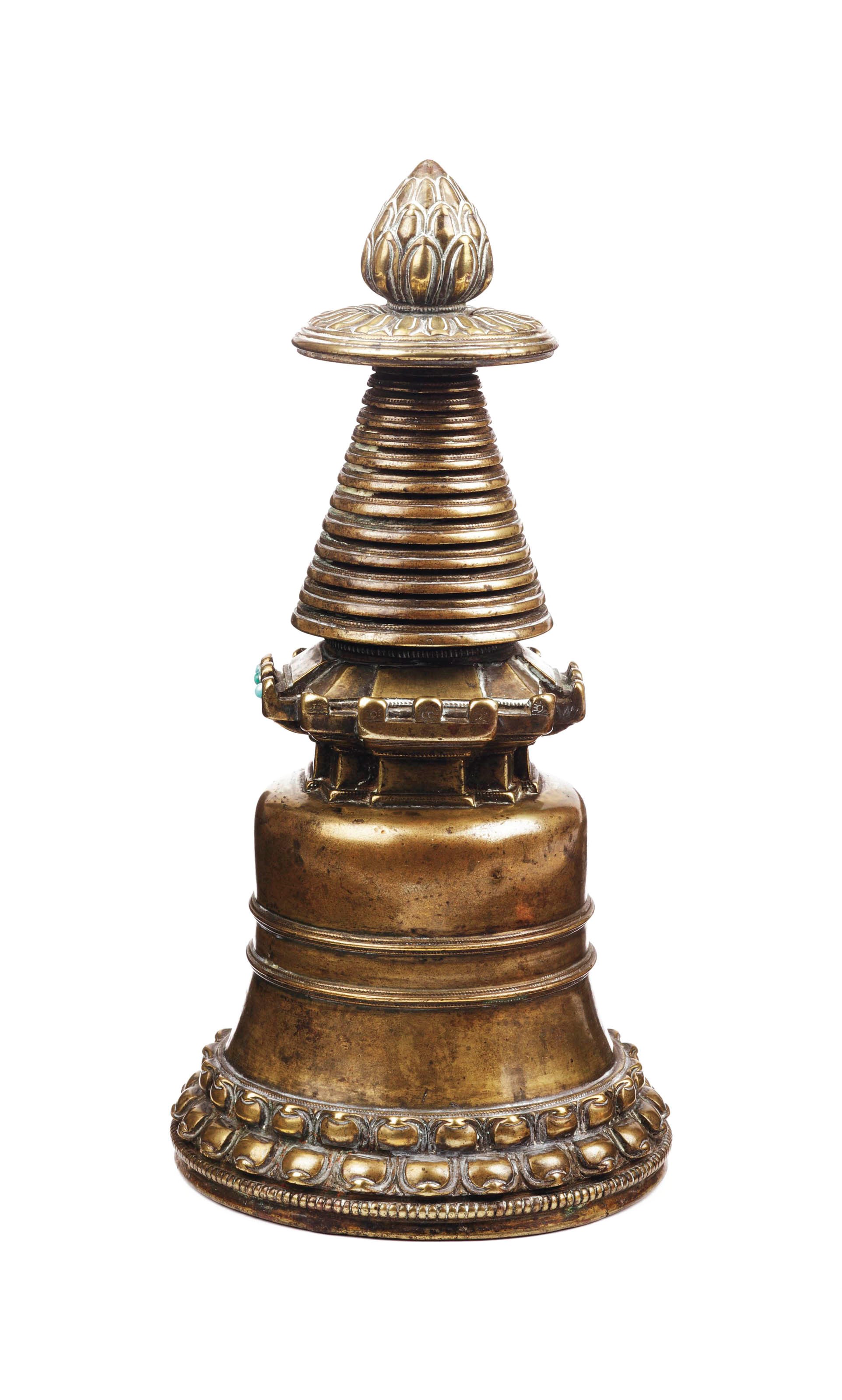 A Tibetan bronze stupa