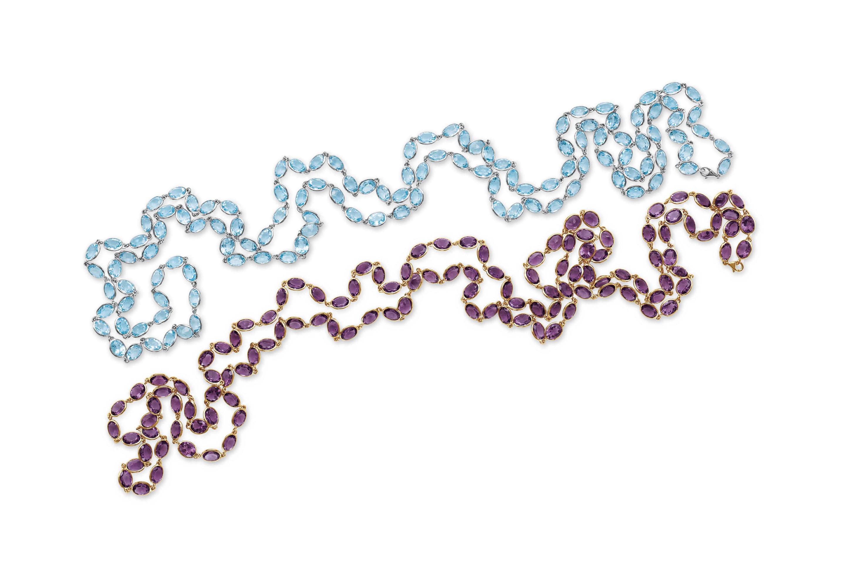 TWO GEM-SET LONGCHAIN NECKLACES