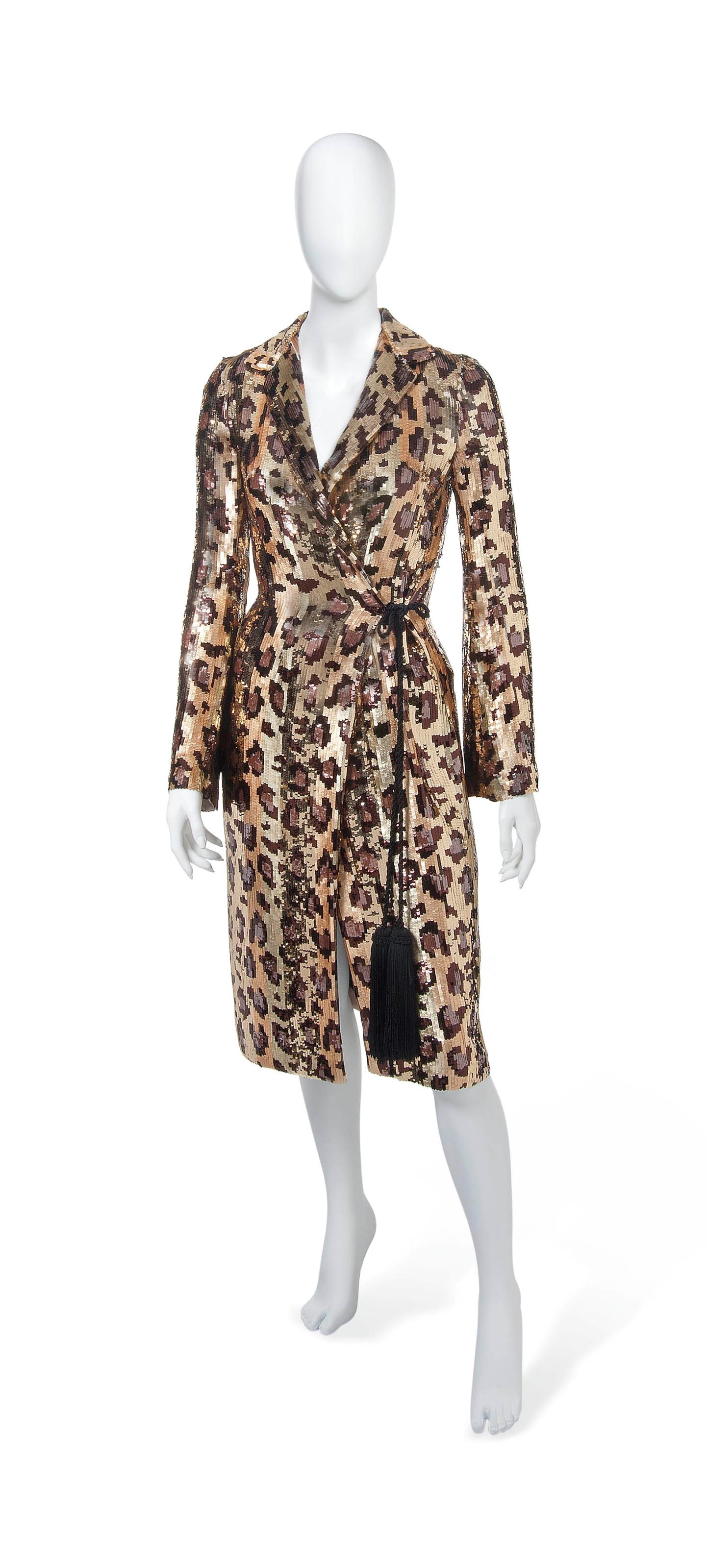 A FAUX-LEOPARD SEQUINNED COAT