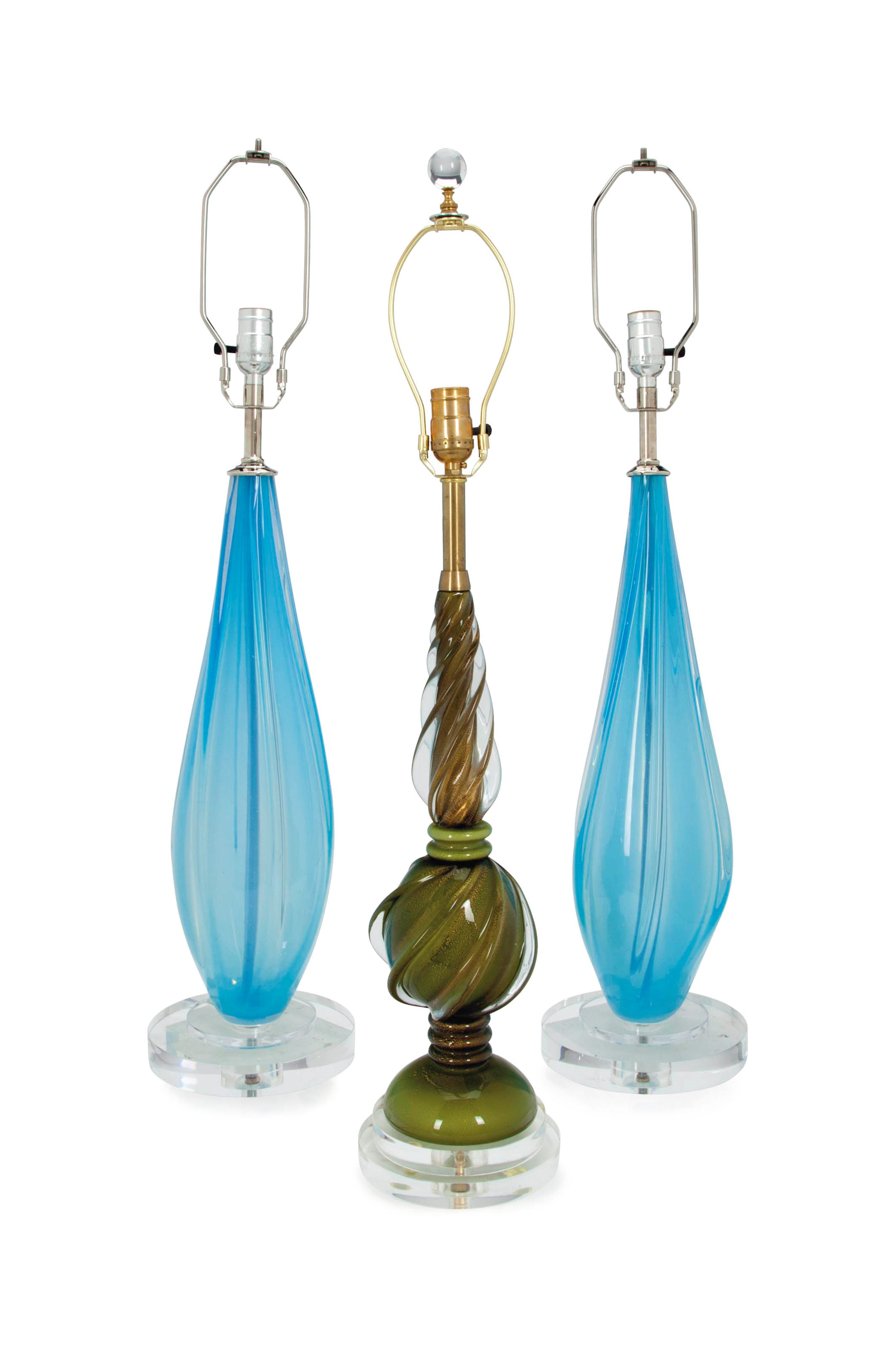 A GROUP OF THREE ITALIAN GLASS LAMPS,