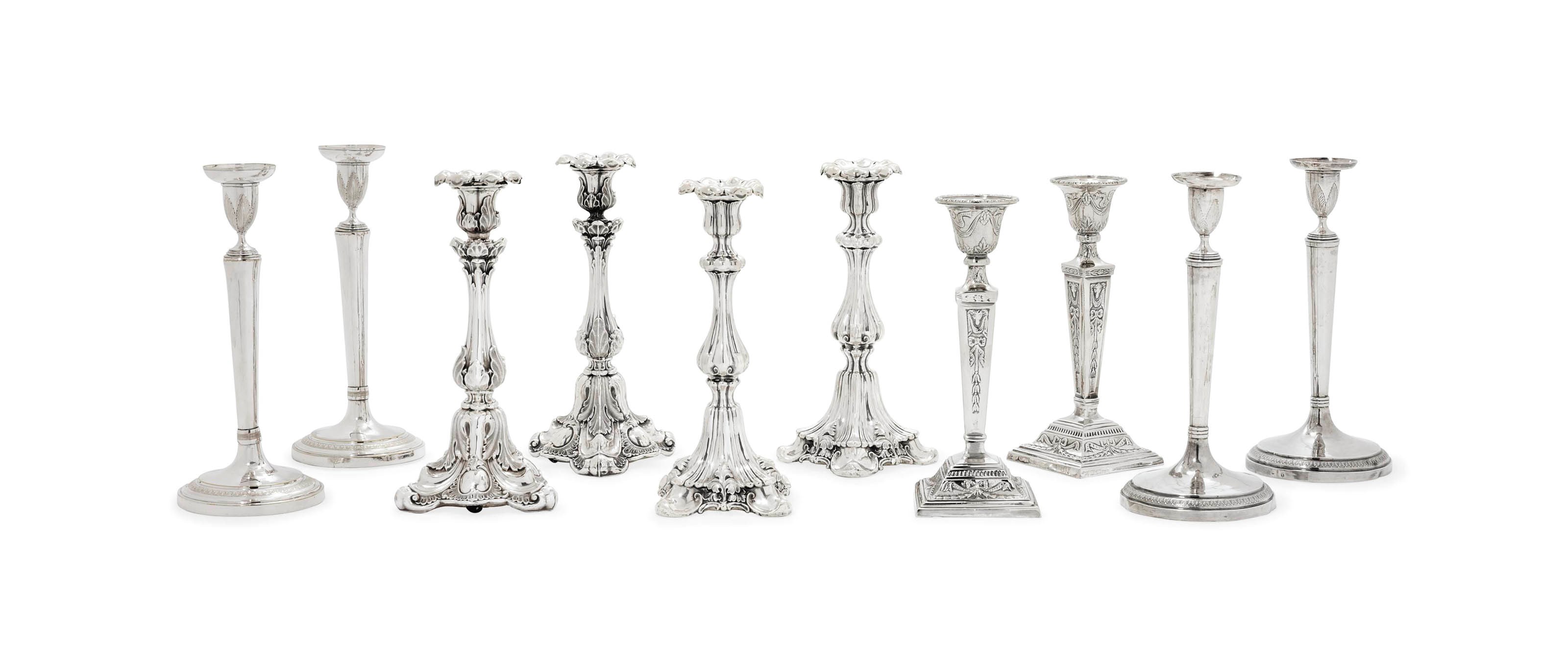 TEN VARIOUS CANDLESTICKS