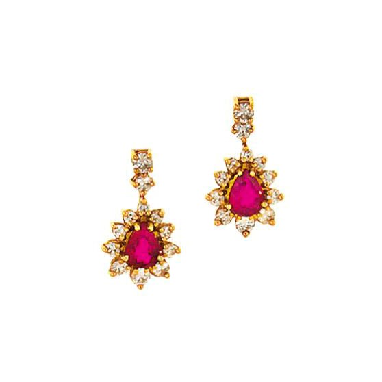 A pair of ruby and diamond ear pendants