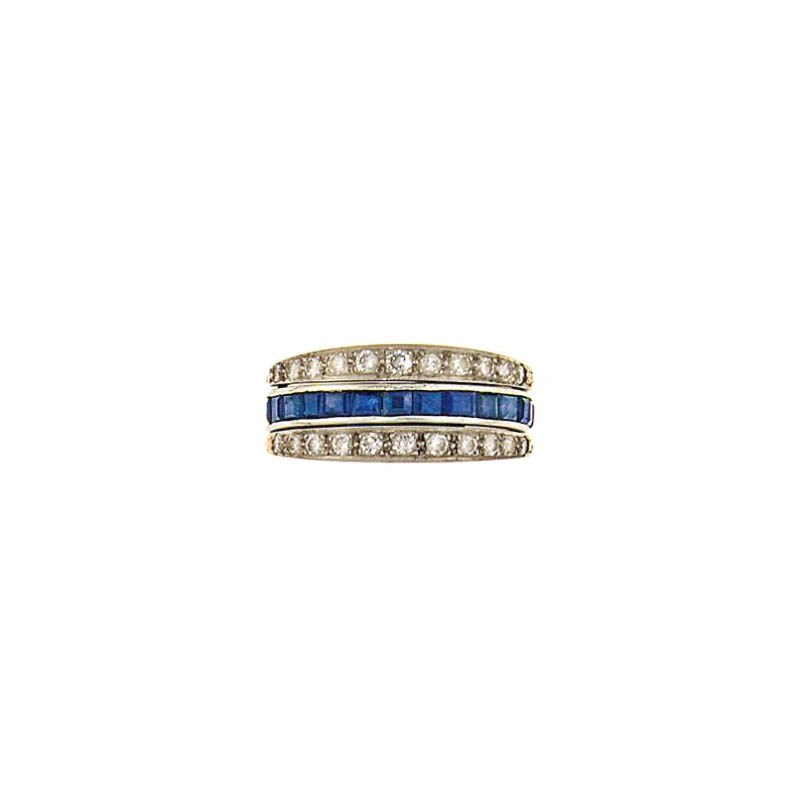 A ruby, sapphire and diamond swivel ring