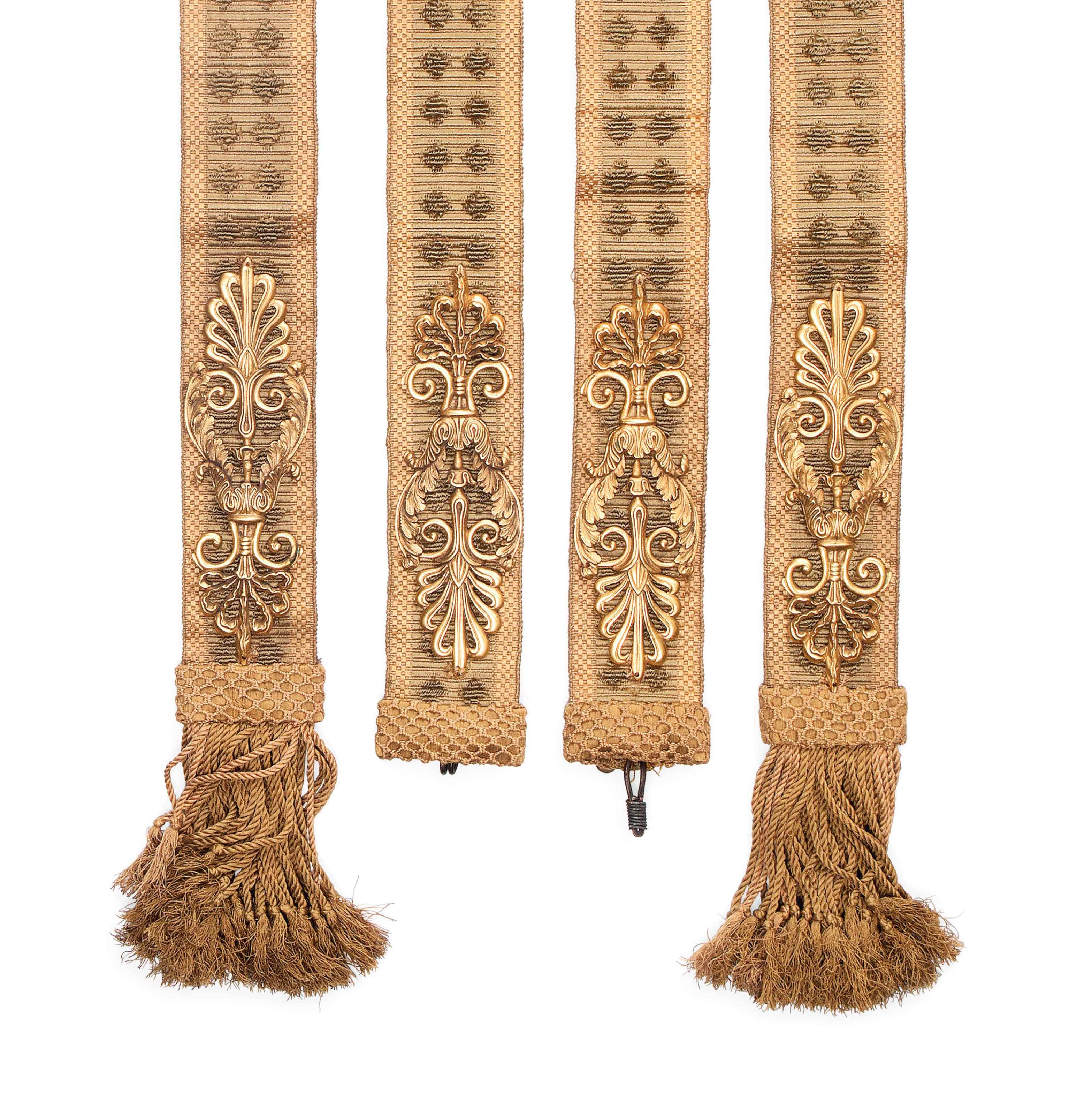 A PAIR OF VICTORIAN GILT-BRONZE AND SILK BELL-PULLS