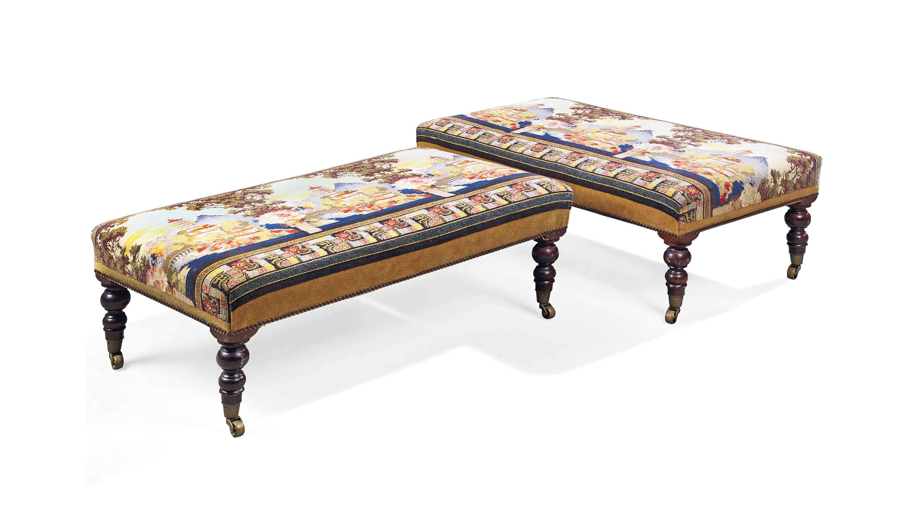 A PAIR OF RECTANGULAR STOOLS