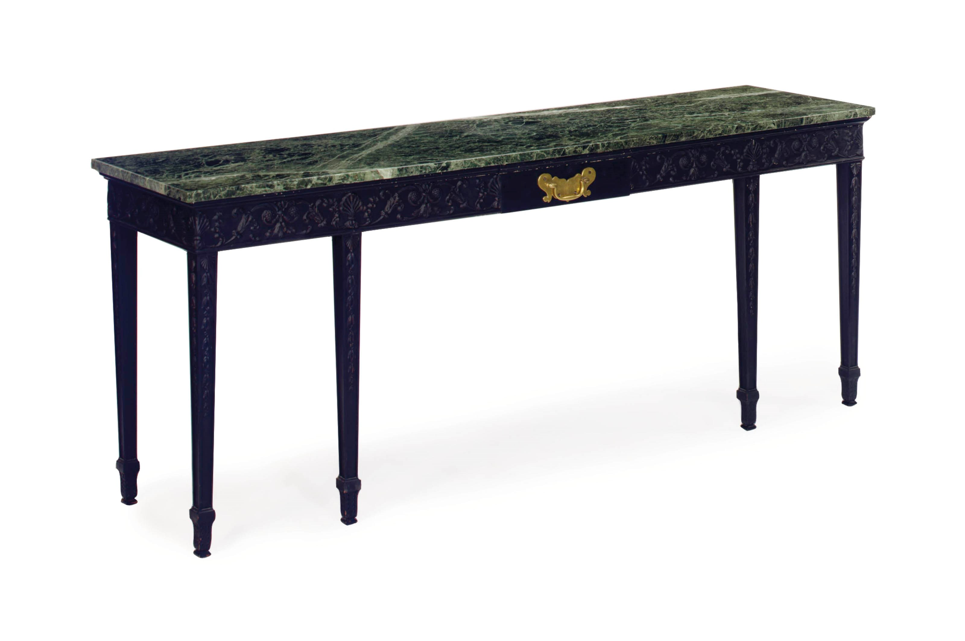 AN ENGLISH EBONIZED AND MARBLE-TOP CONSOLE TABLE,