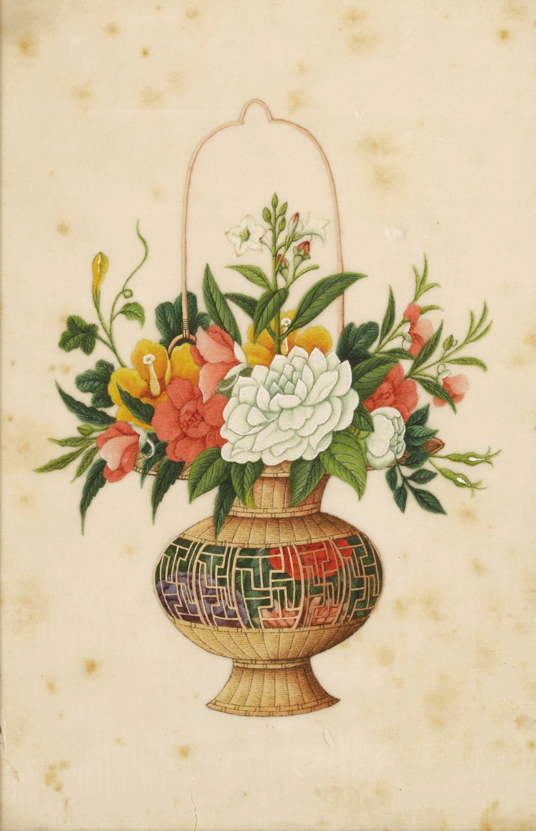 ENSEMBLE DE DOUZE PEINTURES SUR PAPIER DE RIZ ENCADREES