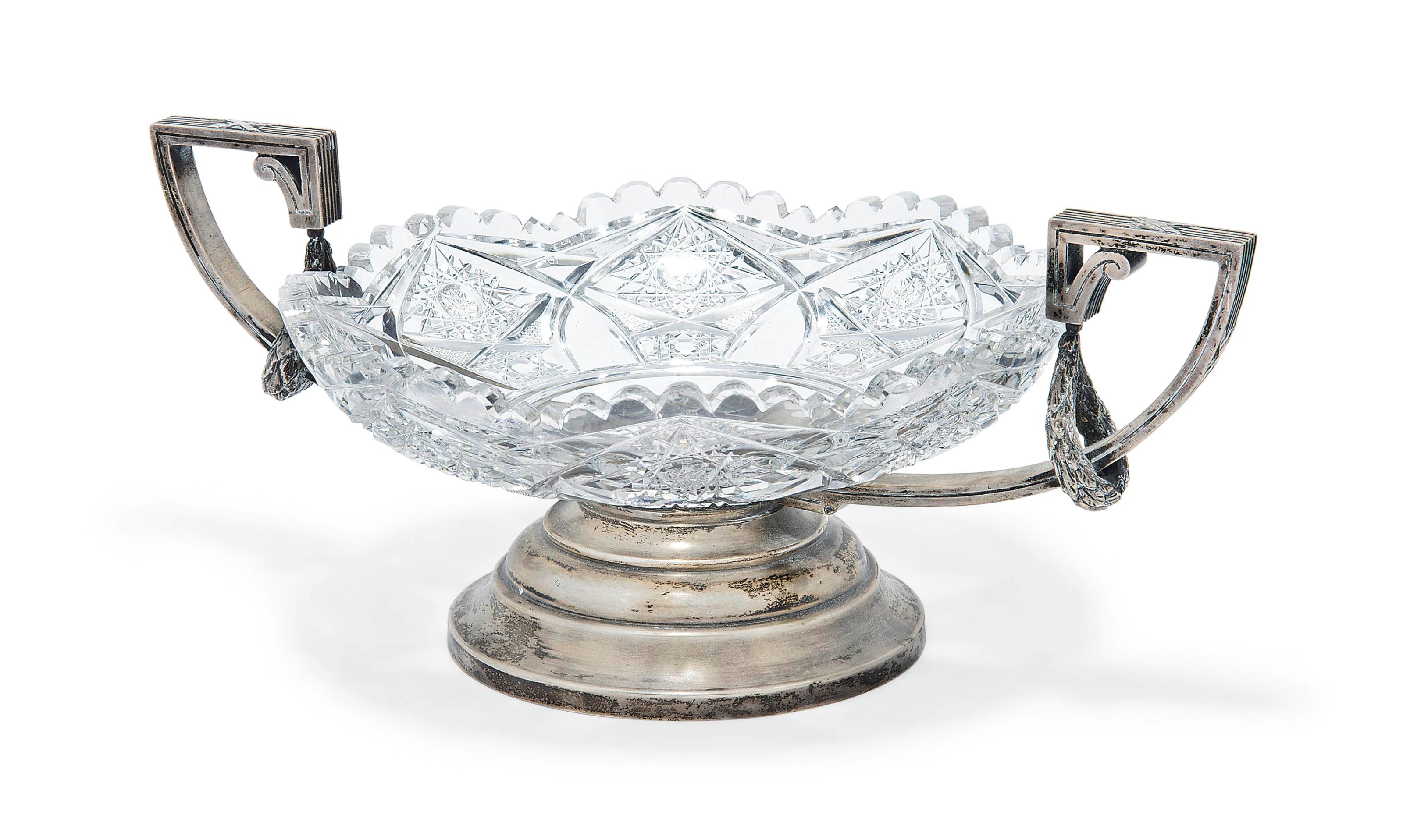 A RUSSIAN SILVER-MOUNTED CUT-GLASS SWEET DISH