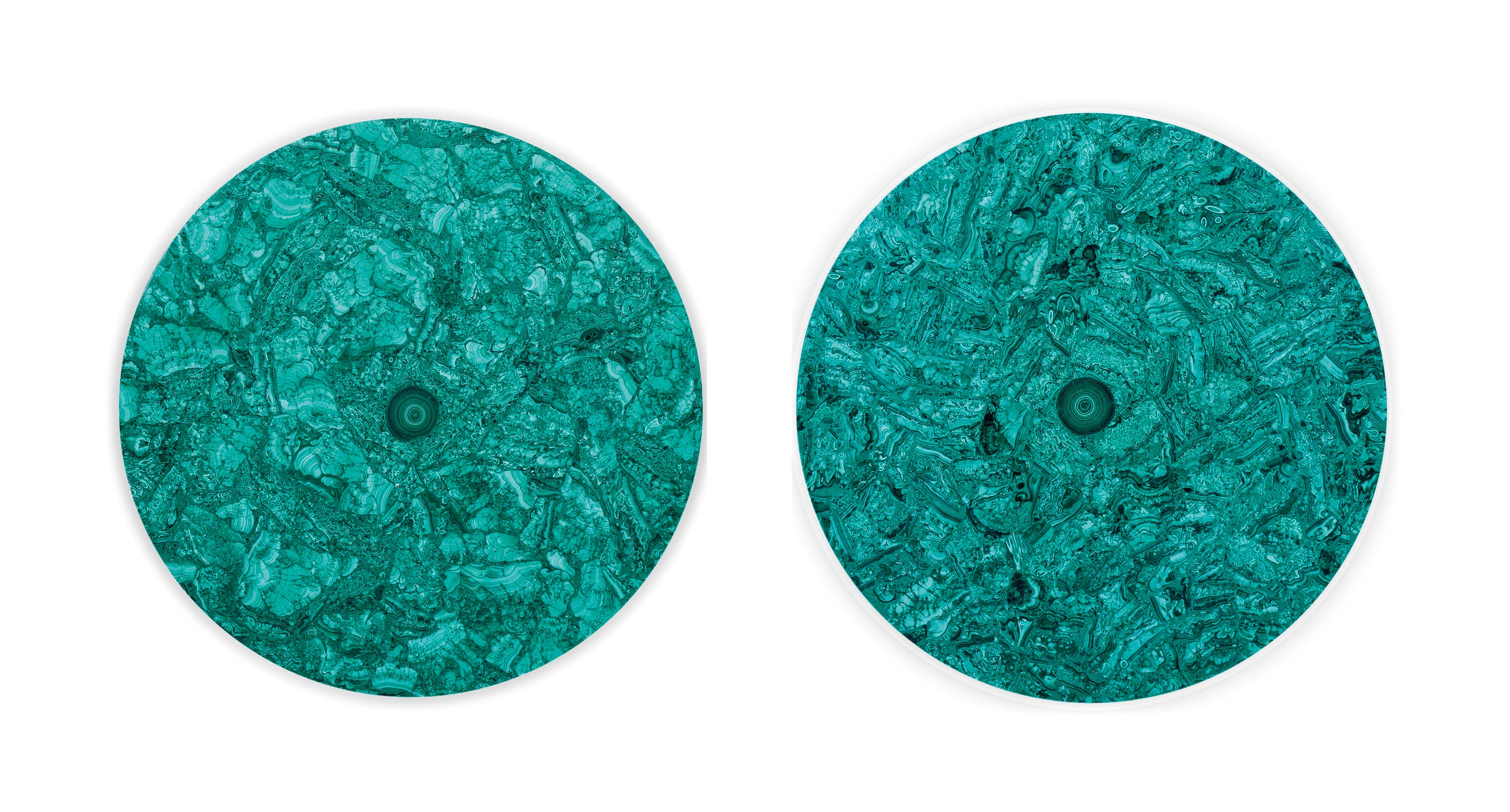 A PAIR OF MALACHITE VENEERED TABLE-TOPS