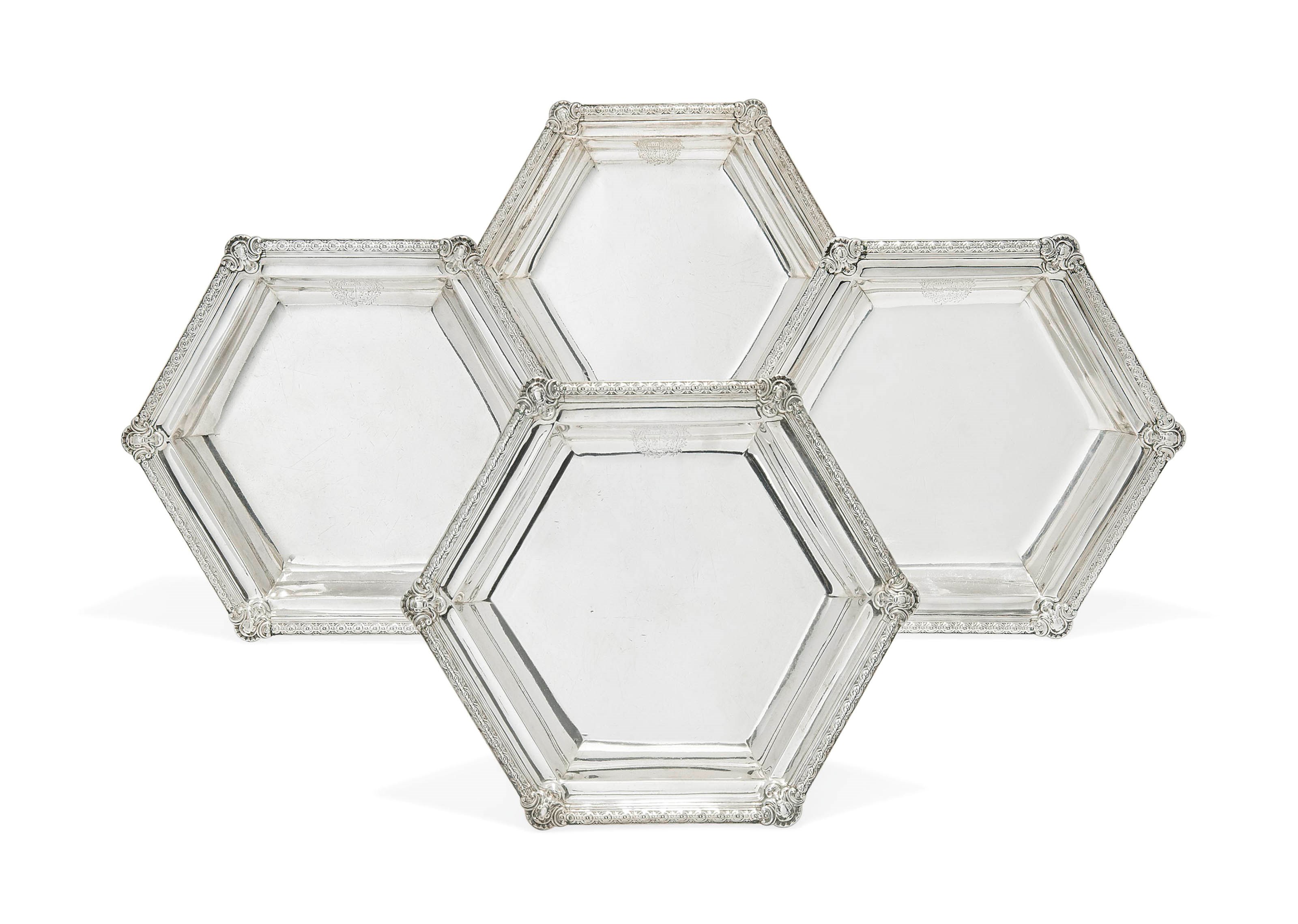 A SET OF FOUR EARLY VICTORIAN HEXAGONAL SERVING DISHES