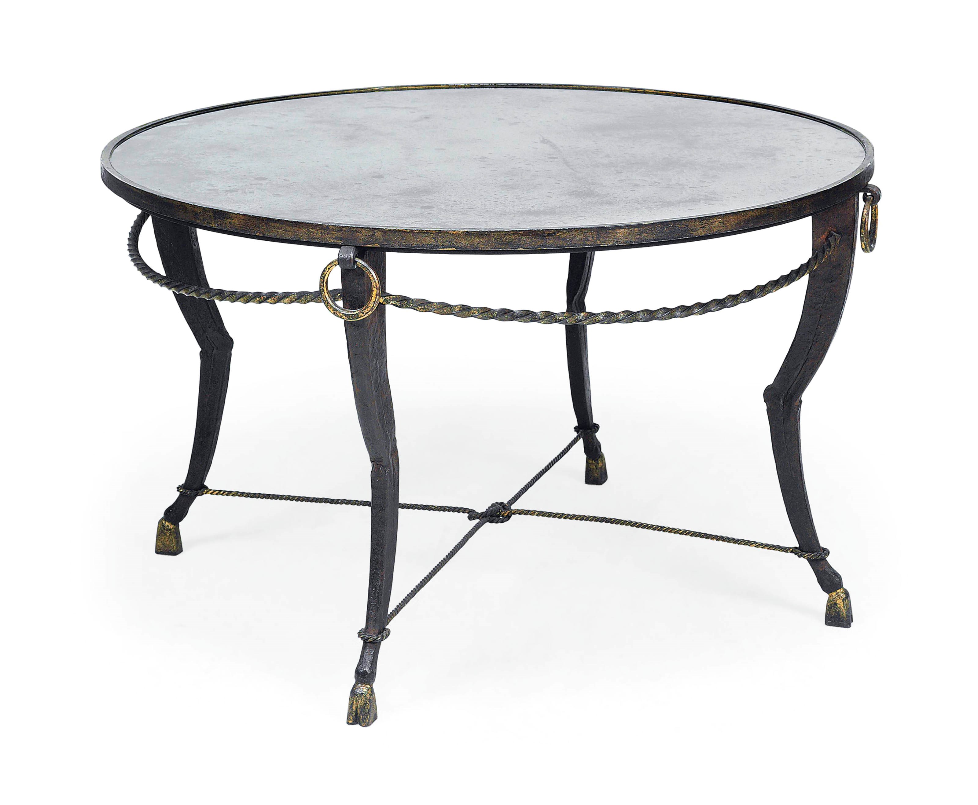 A FRENCH PARCEL-GILT WROUGHT IRON LOW CENTRE TABLE