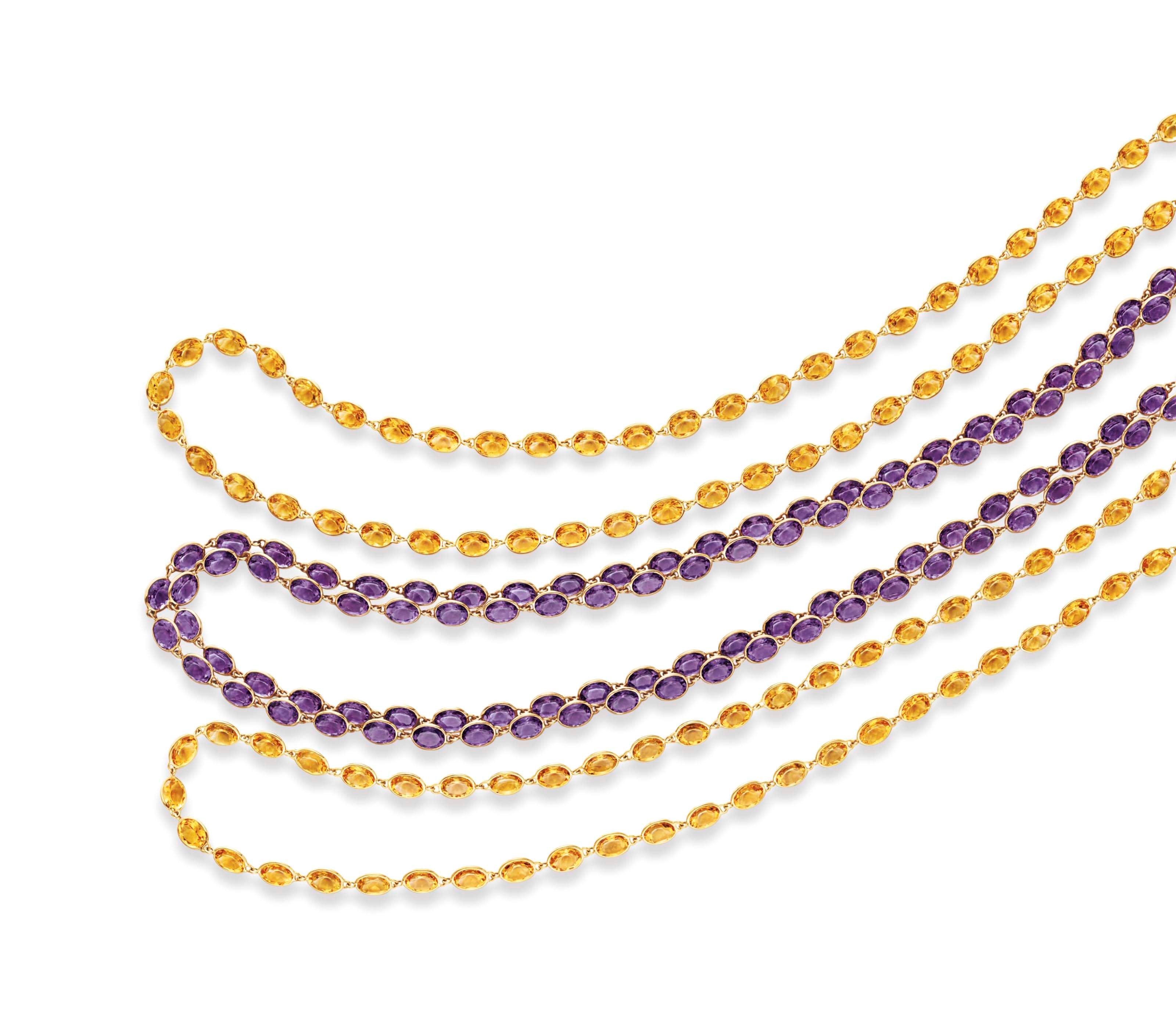 THREE GEM-SET LONGCHAIN NECKLACES