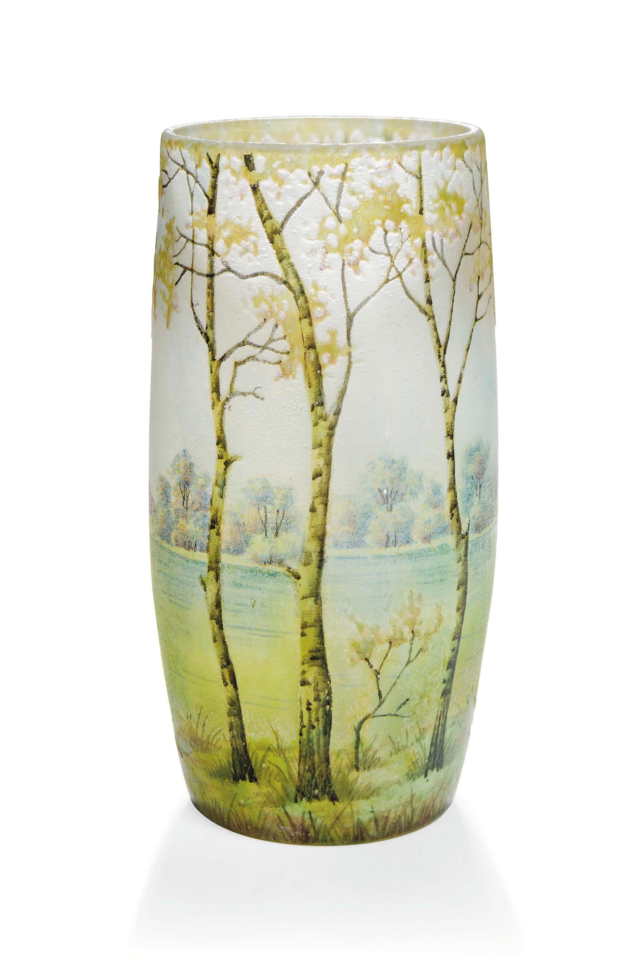 A DAUM ENAMELLED GLASS 'PAYSAGE' VASE