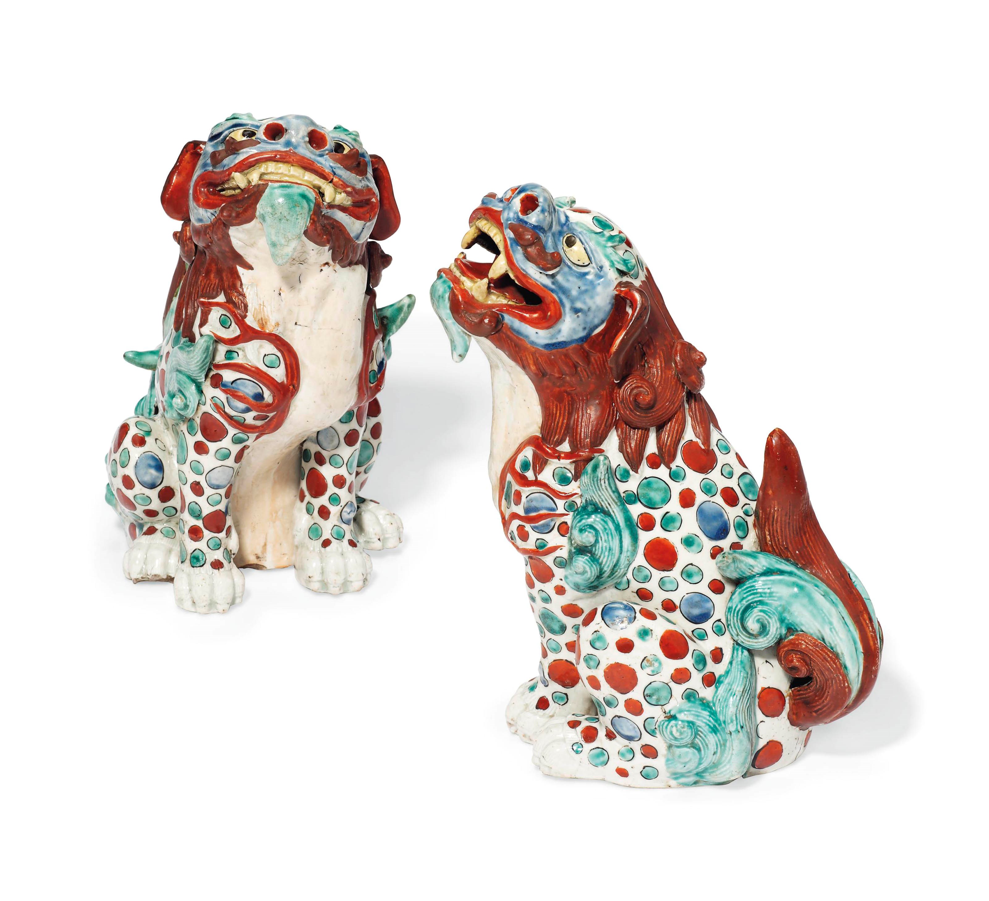 A RARE PAIR OF KAKIEMON MODELS OF KARASHISHI