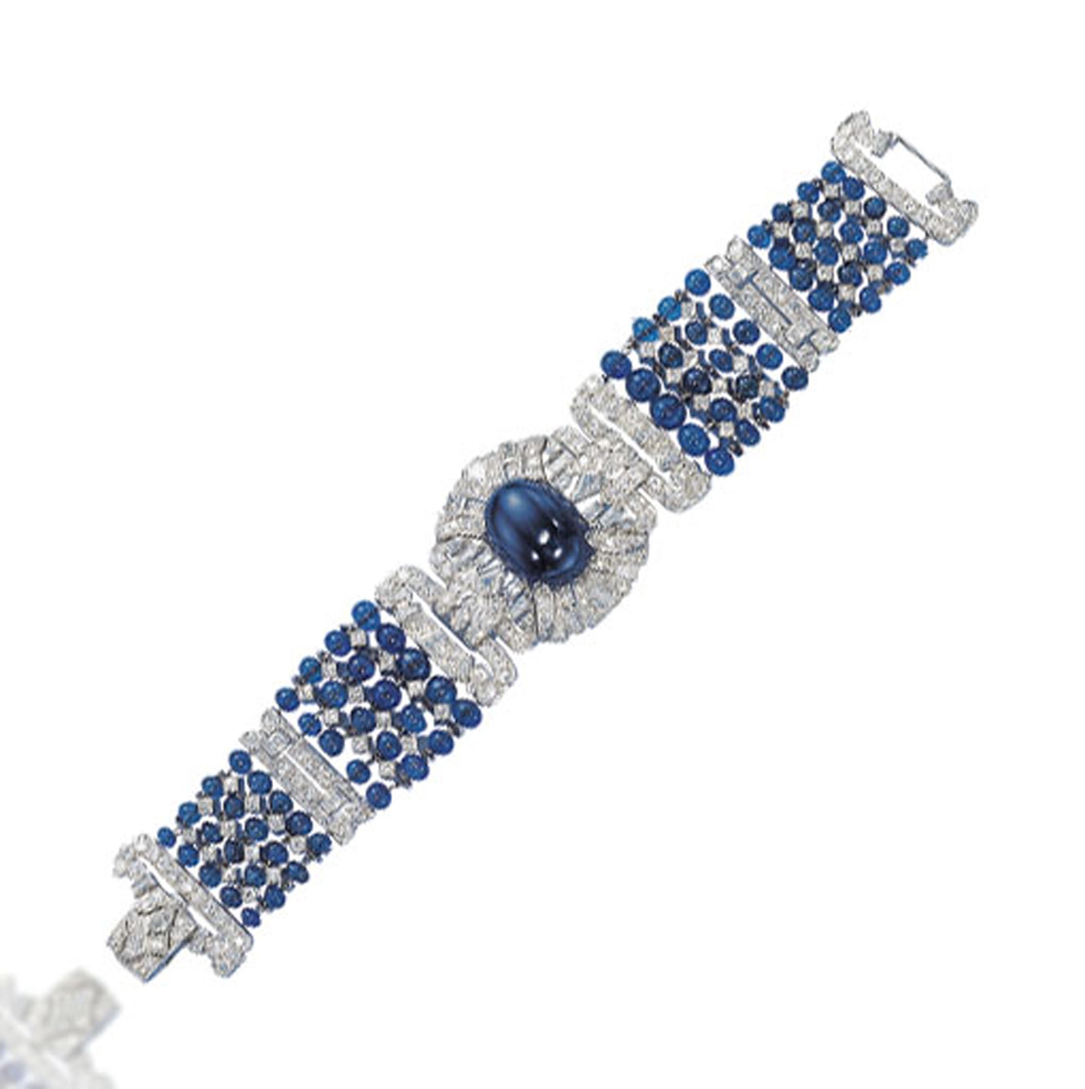 AN ART DECO SAPPHIRE AND DIAMOND BRACELET/CHOKER, BY TIFFANY & CO