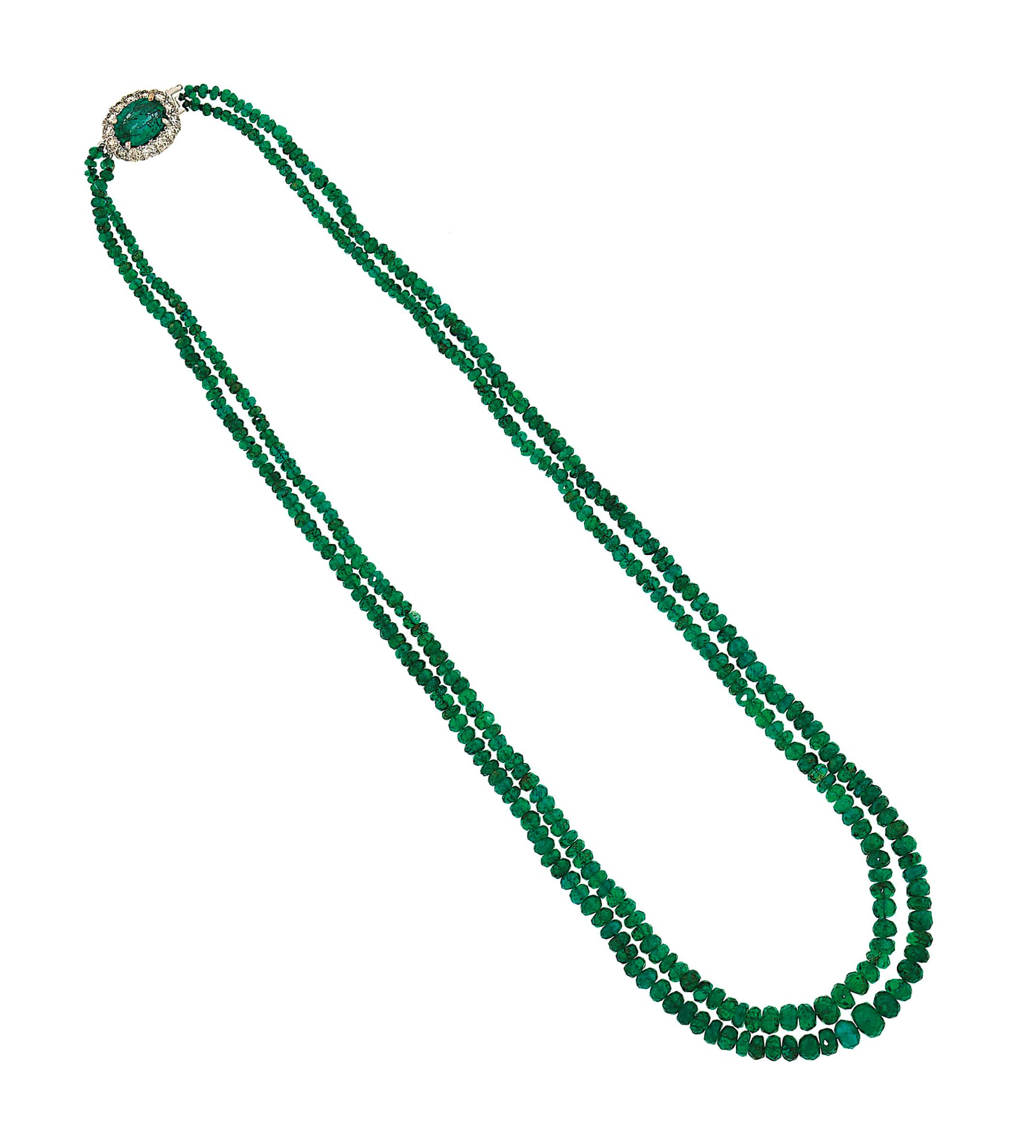 An emerald bead necklace